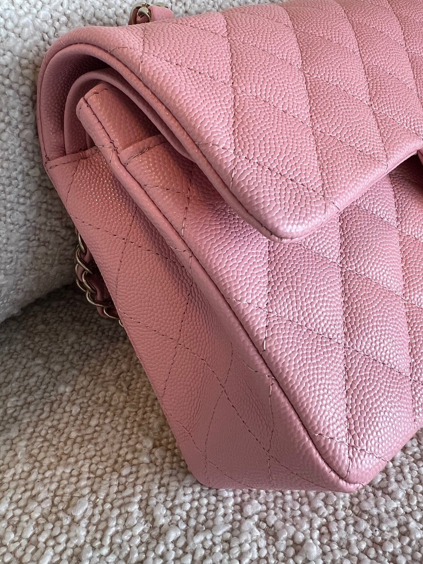 22C Sakura Pink Caviar Quilted Classic Flap Small LGHW