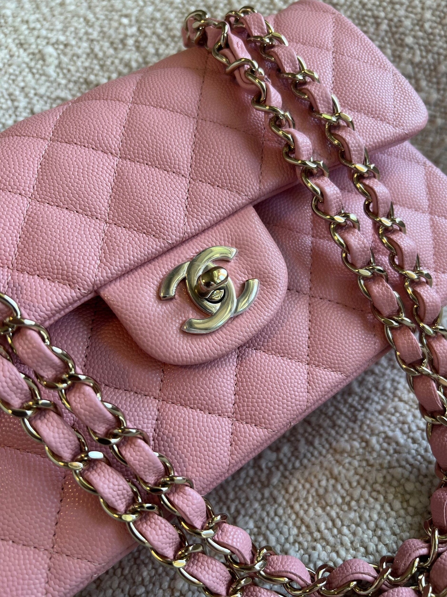 22C Sakura Pink Caviar Quilted Classic Flap Small LGHW