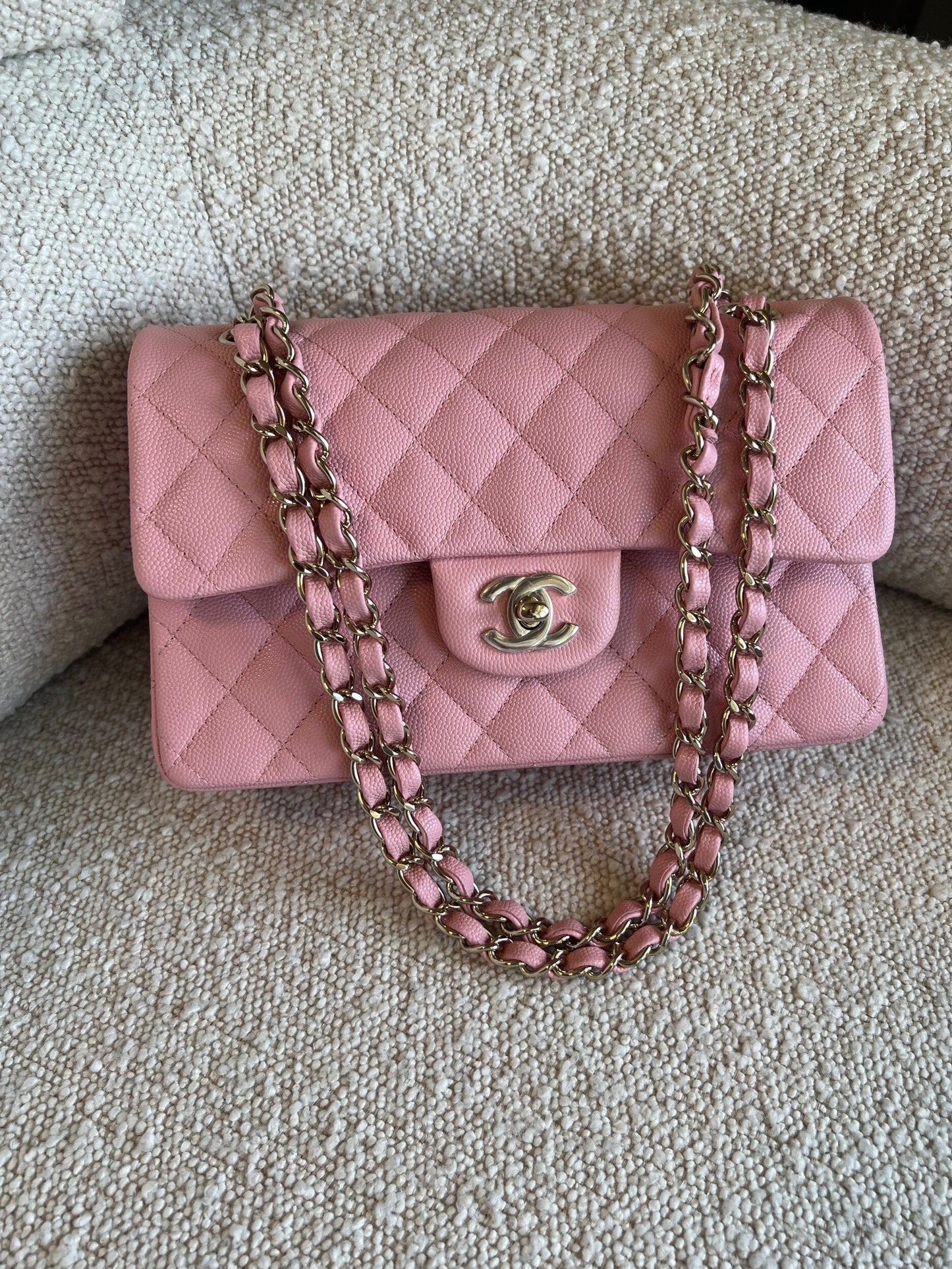 22C Sakura Pink Caviar Quilted Classic Flap Small LGHW