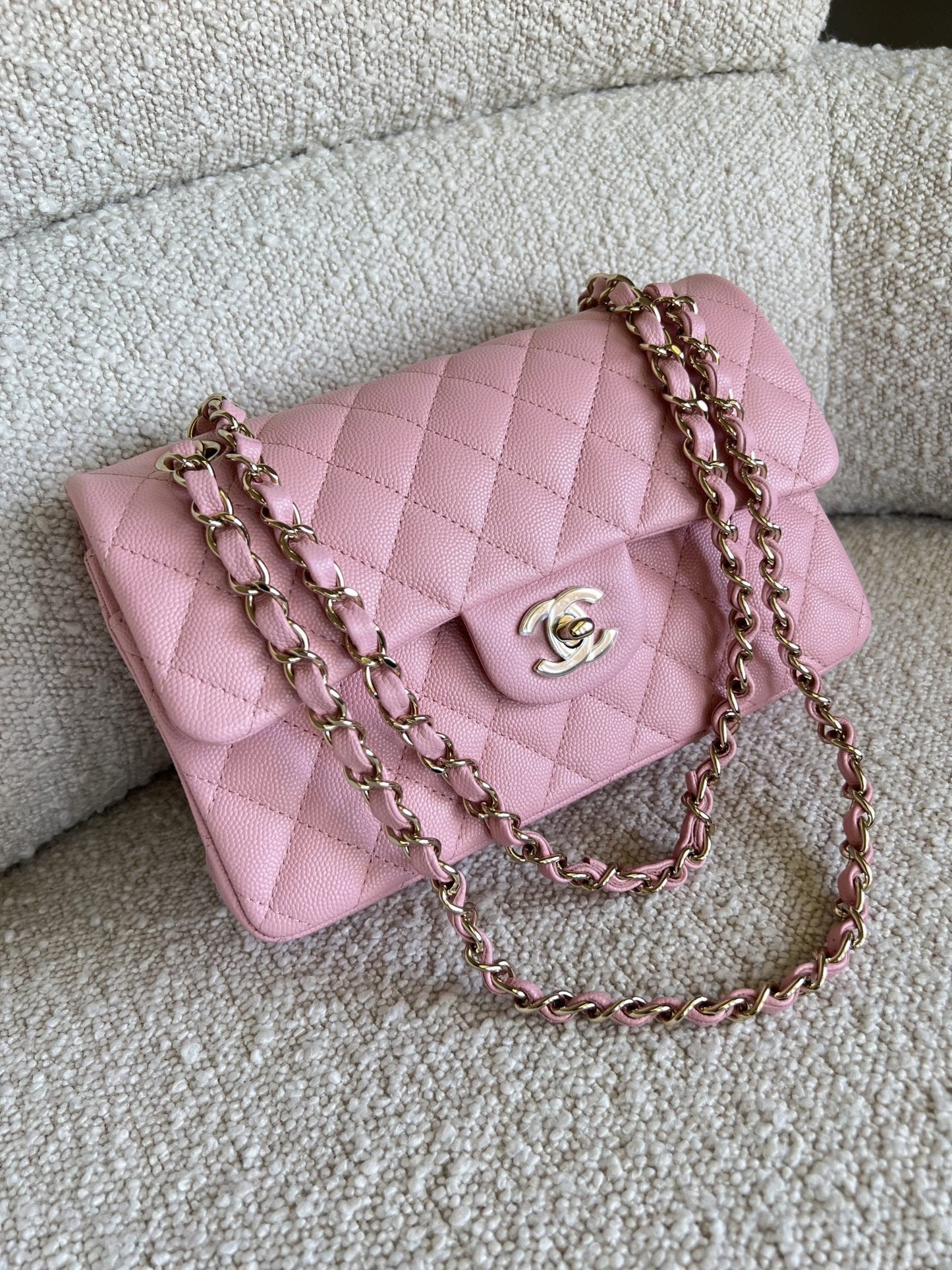 22C Sakura Pink Caviar Quilted Classic Flap Small LGHW
