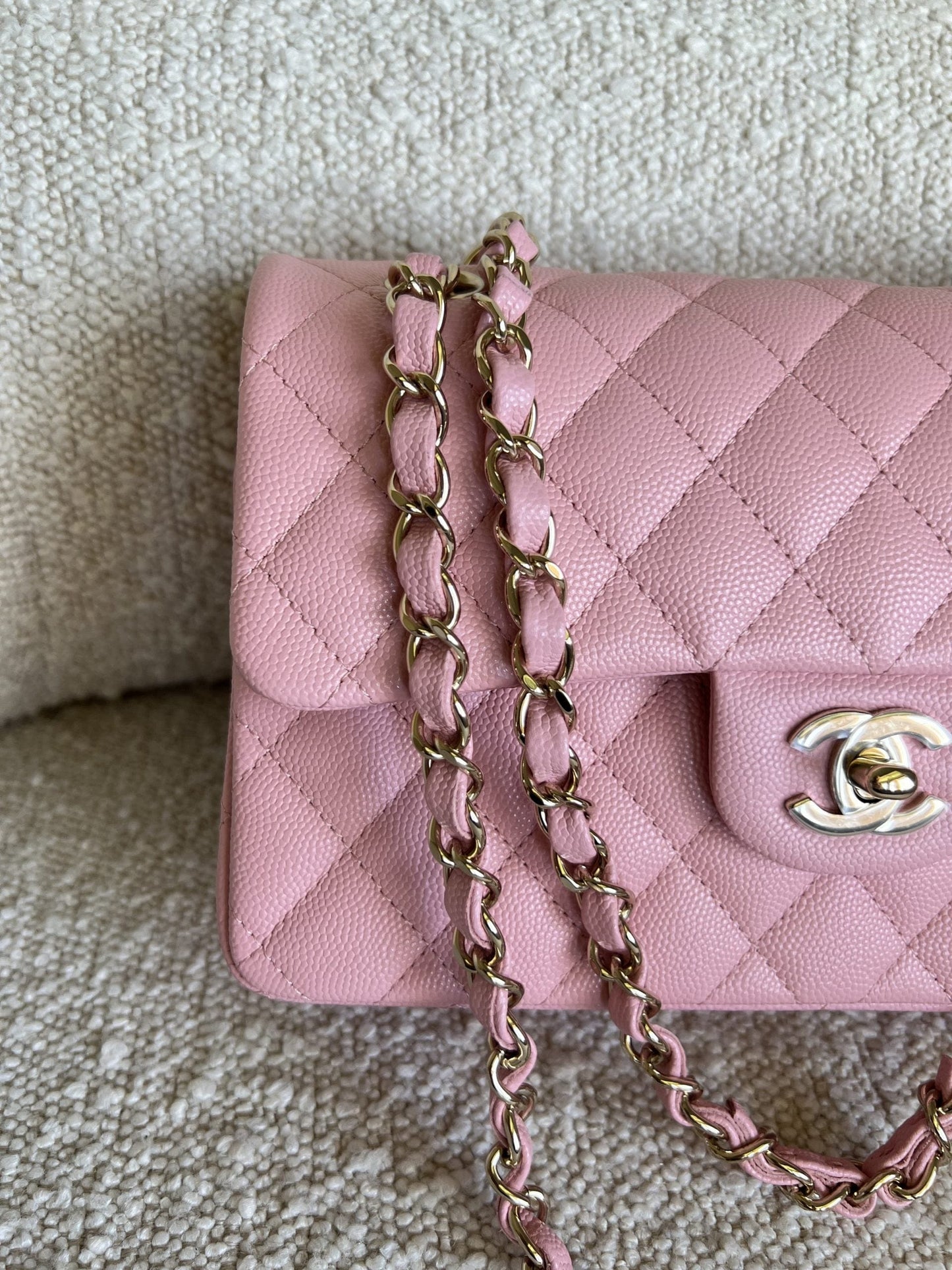 22C Sakura Pink Caviar Quilted Classic Flap Small LGHW