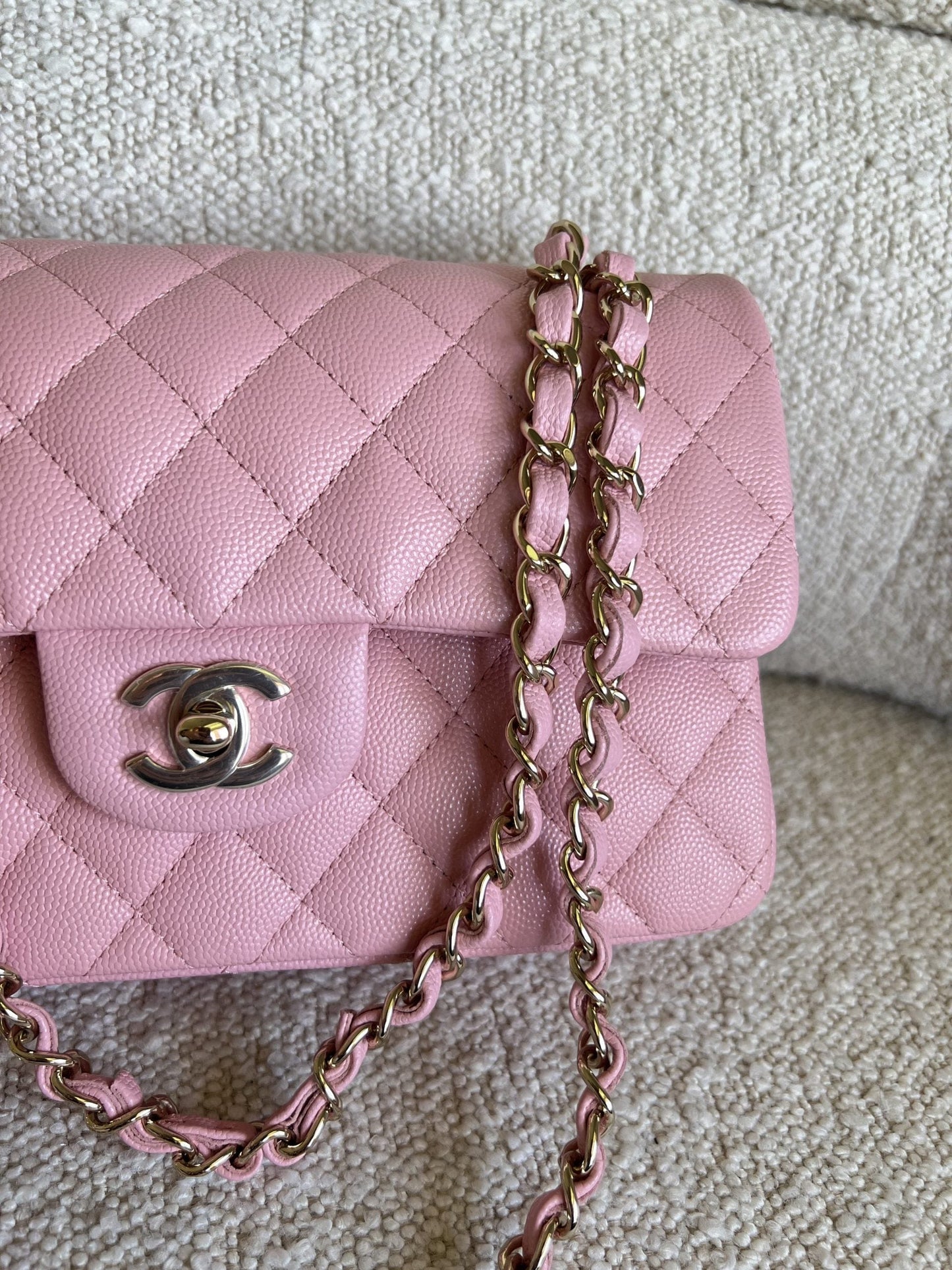 22C Sakura Pink Caviar Quilted Classic Flap Small LGHW