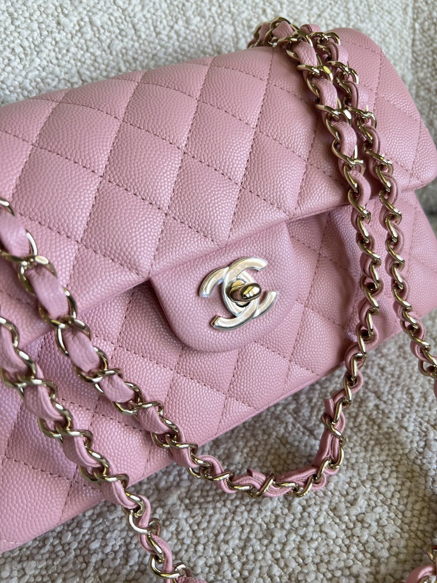 22C Sakura Pink Caviar Quilted Classic Flap Small LGHW
