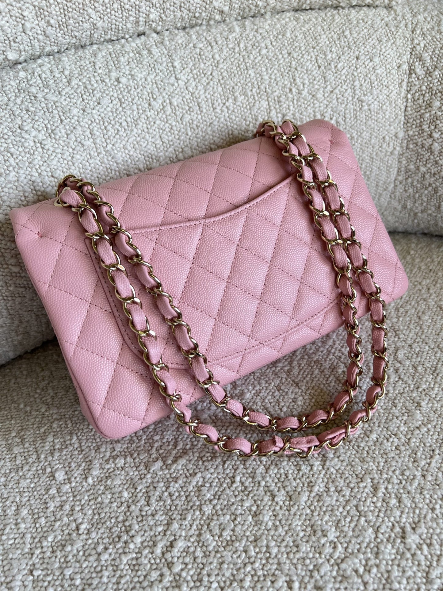 22C Sakura Pink Caviar Quilted Classic Flap Small LGHW