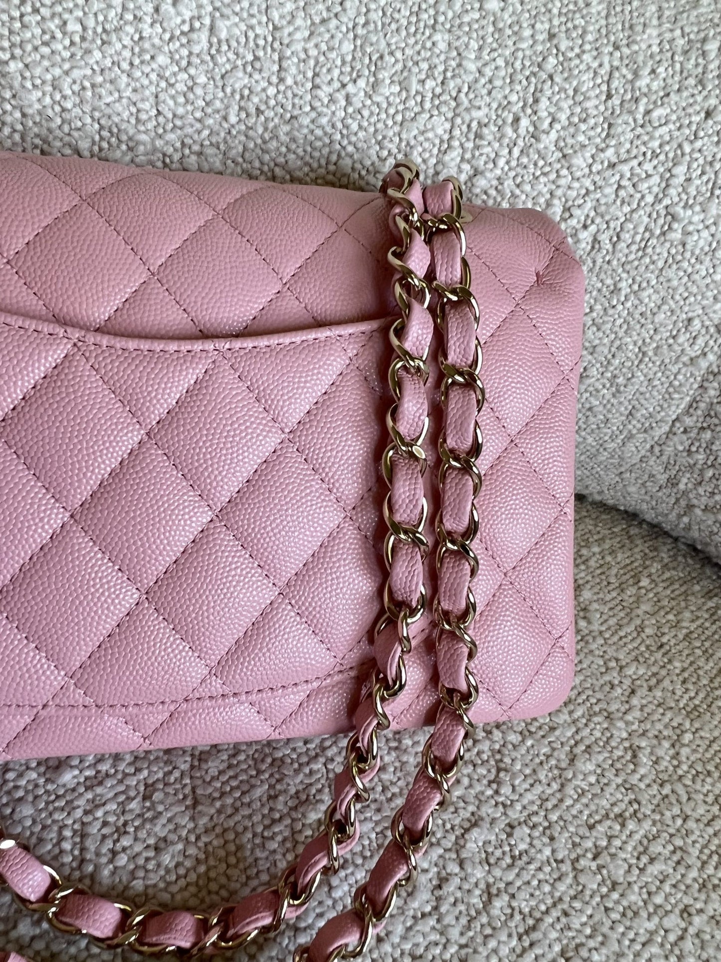 22C Sakura Pink Caviar Quilted Classic Flap Small LGHW