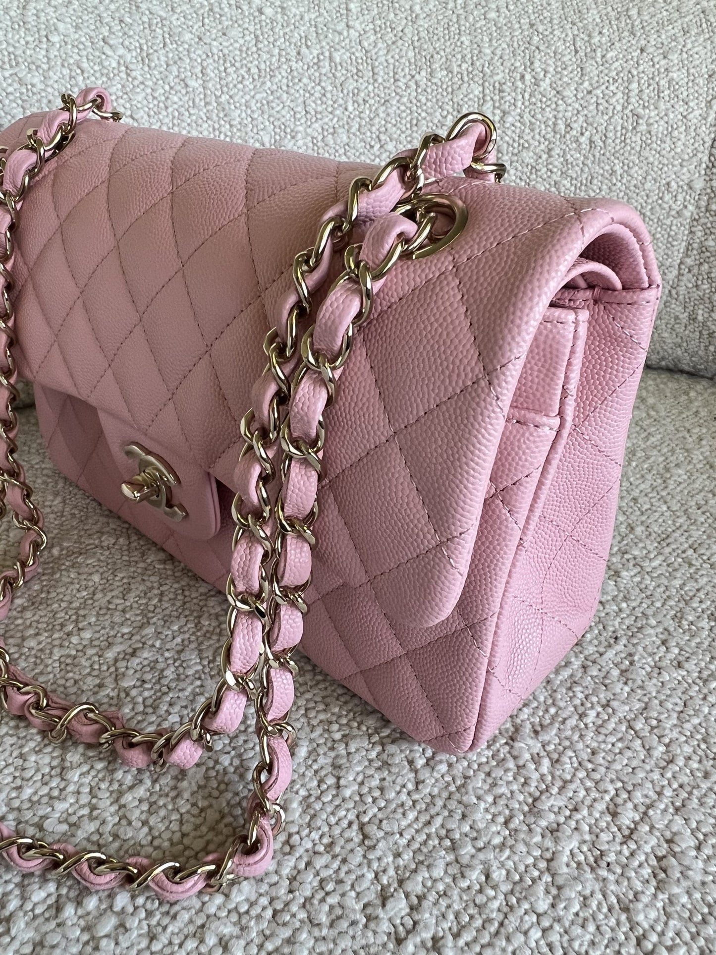 22C Sakura Pink Caviar Quilted Classic Flap Small LGHW