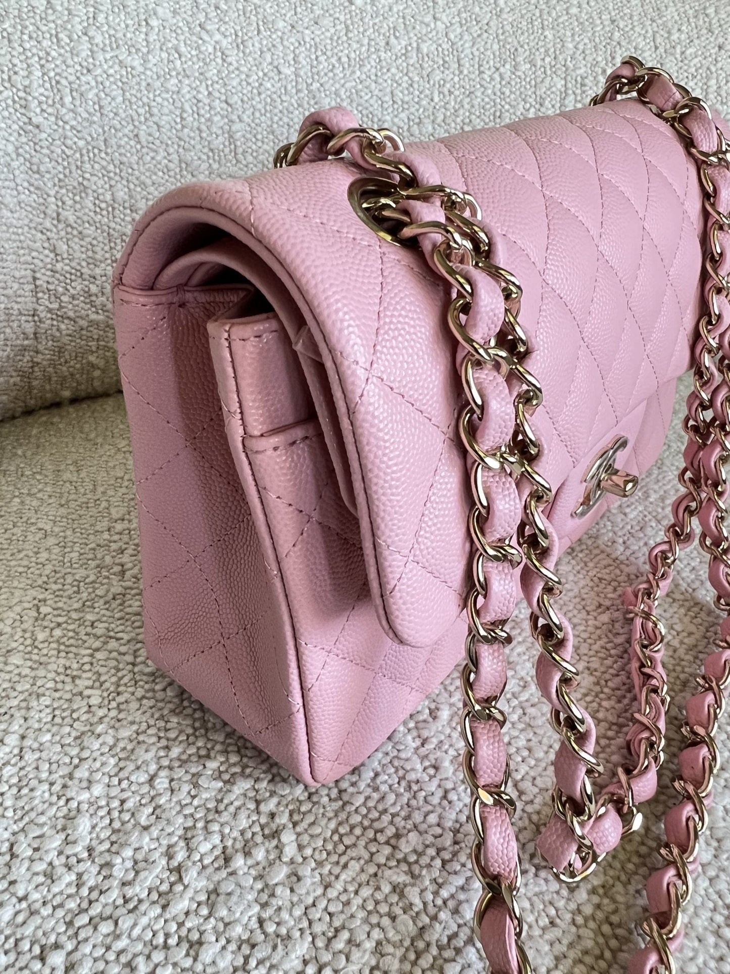 22C Sakura Pink Caviar Quilted Classic Flap Small LGHW
