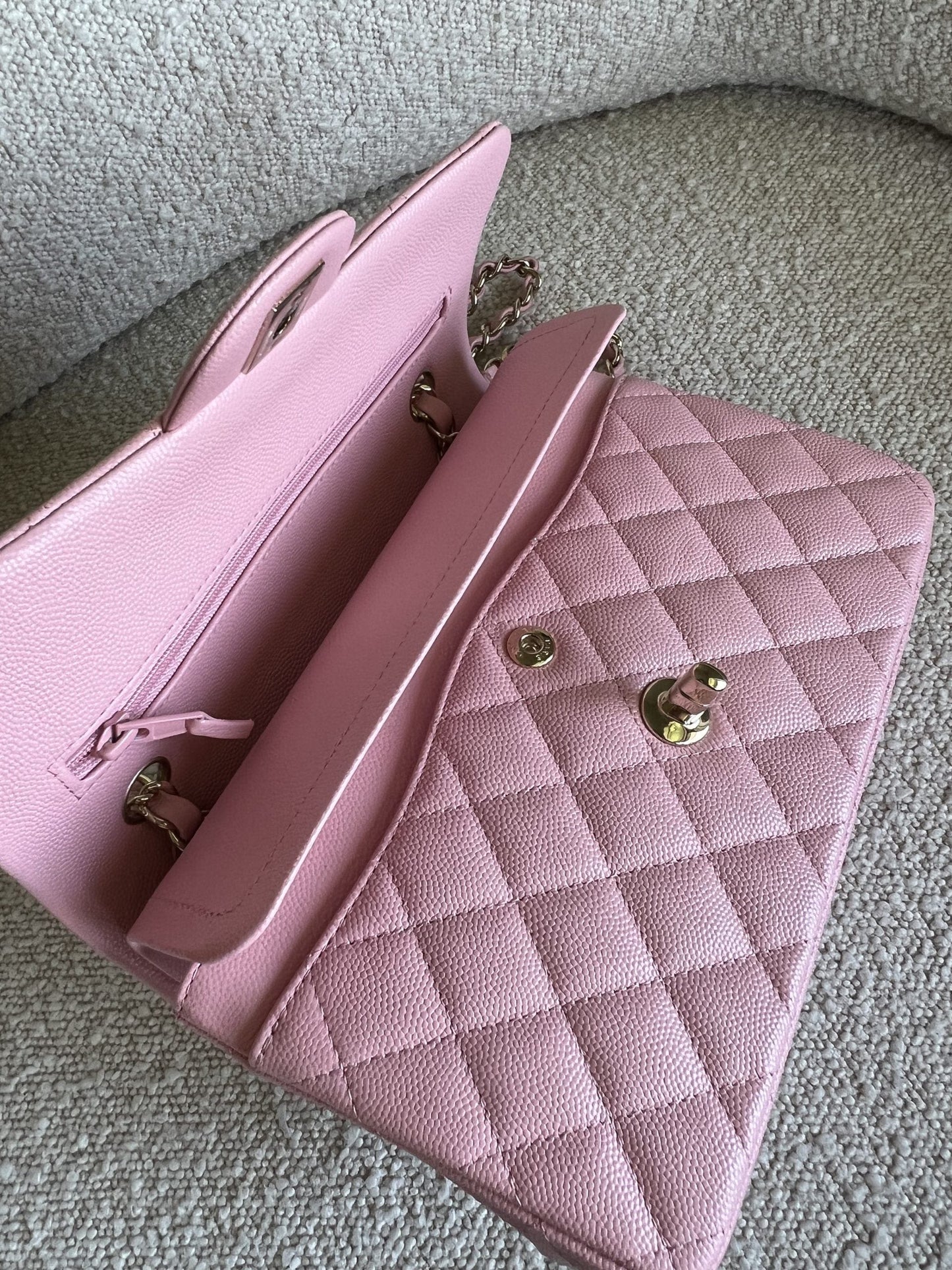 22C Sakura Pink Caviar Quilted Classic Flap Small LGHW