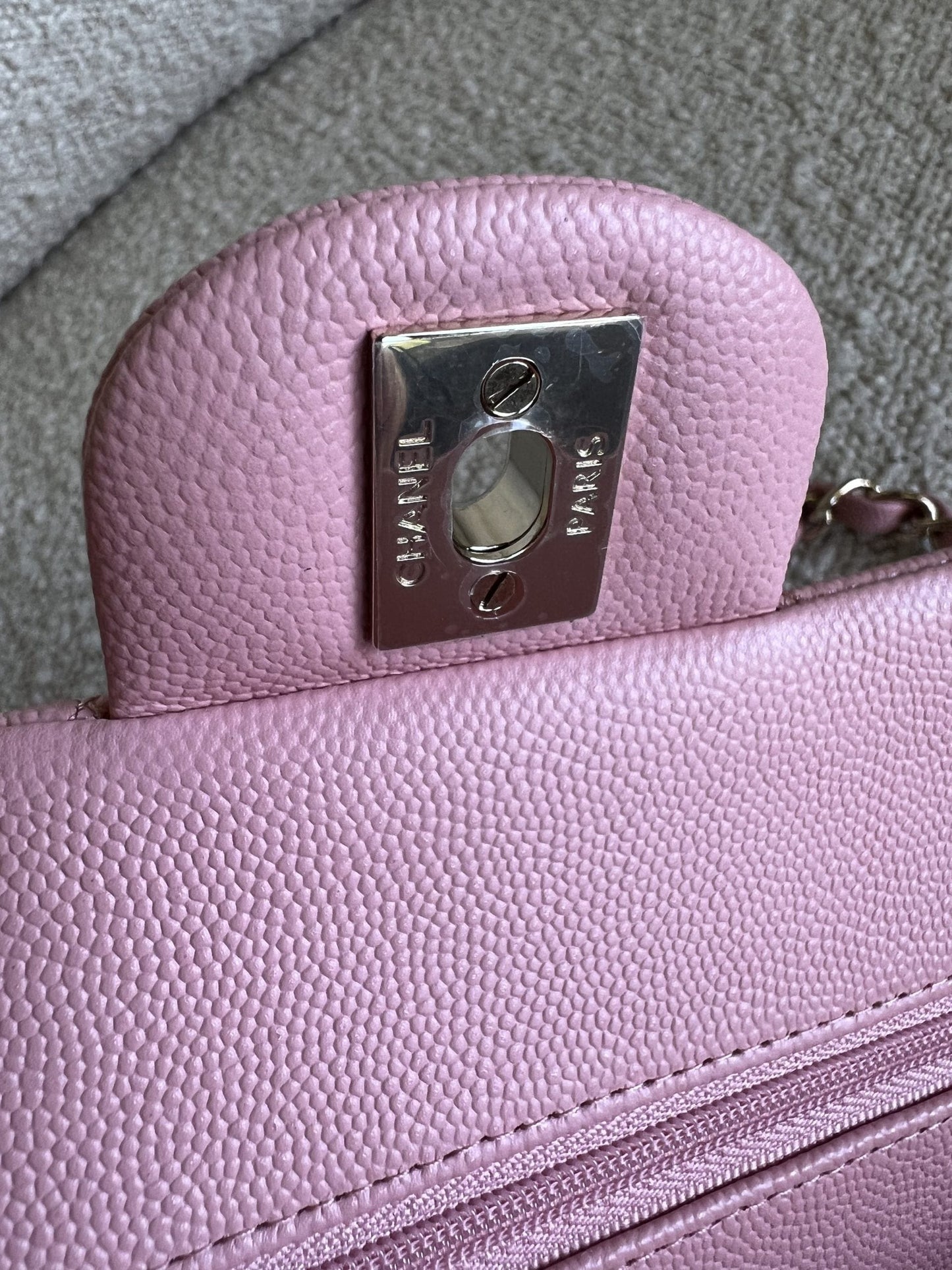 22C Sakura Pink Caviar Quilted Classic Flap Small LGHW