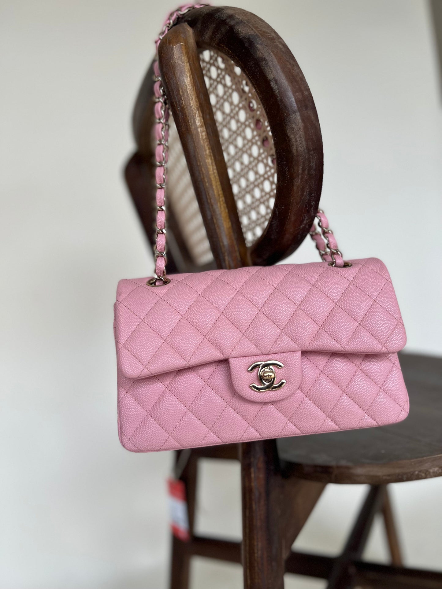 22C Sakura Pink Caviar Quilted Classic Flap Small LGHW