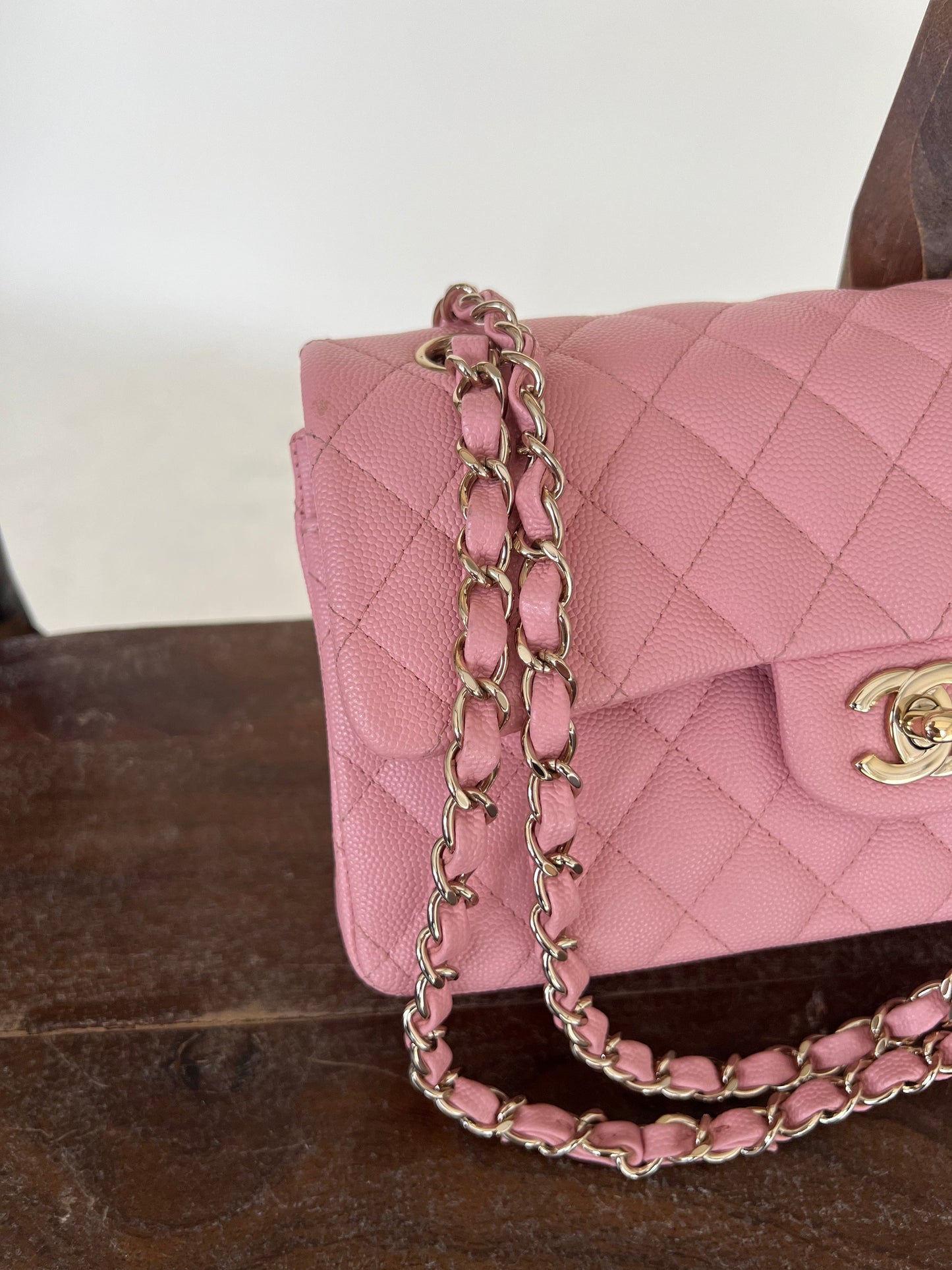 22C Sakura Pink Caviar Quilted Classic Flap Small LGHW