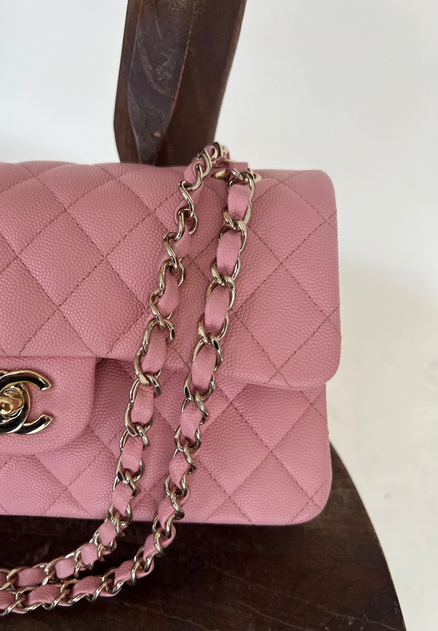 22C Sakura Pink Caviar Quilted Classic Flap Small LGHW