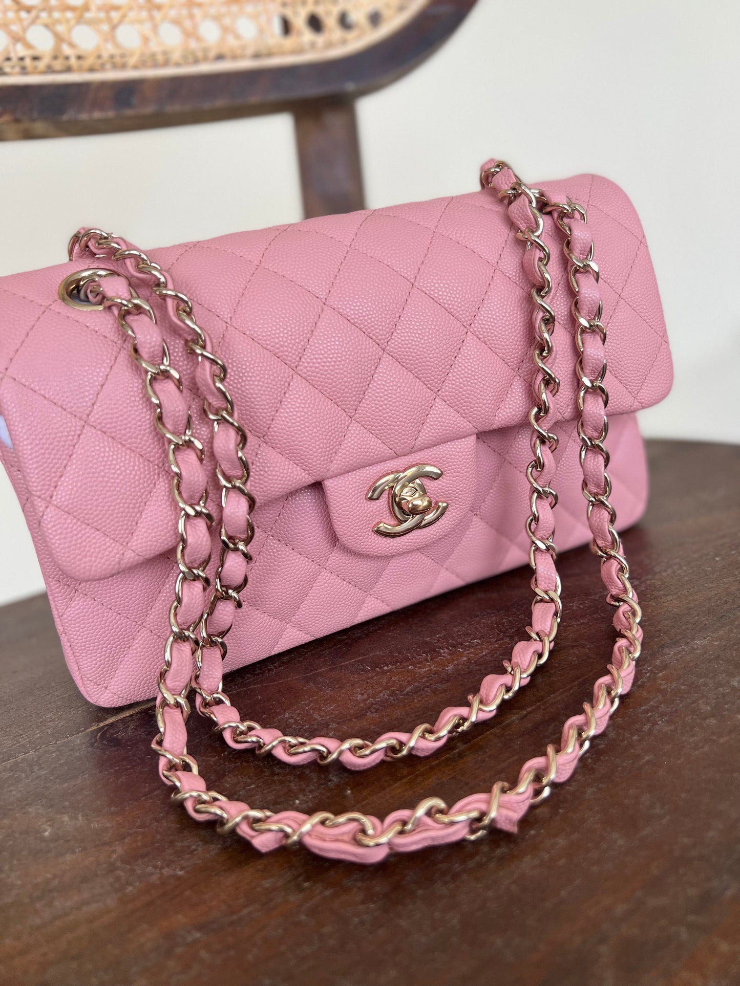 22C Sakura Pink Caviar Quilted Classic Flap Small LGHW