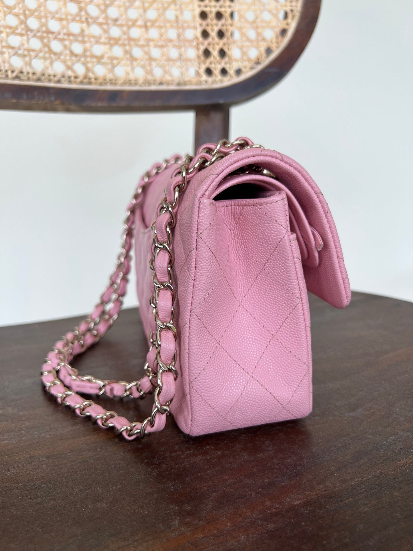 22C Sakura Pink Caviar Quilted Classic Flap Small LGHW