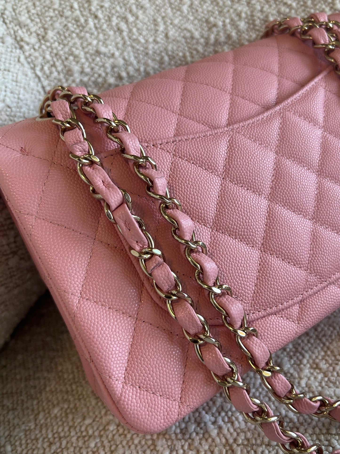 22C Sakura Pink Caviar Quilted Classic Flap Small LGHW