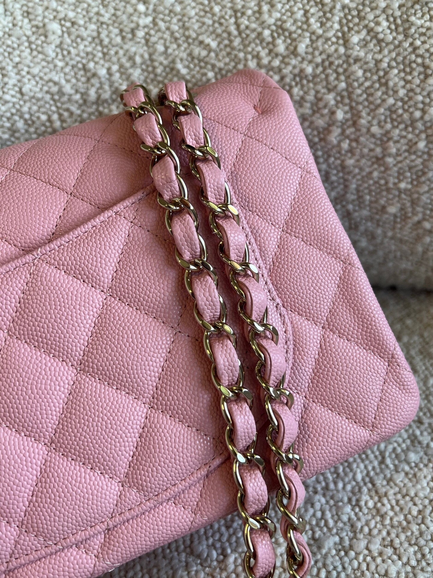 22C Sakura Pink Caviar Quilted Classic Flap Small LGHW