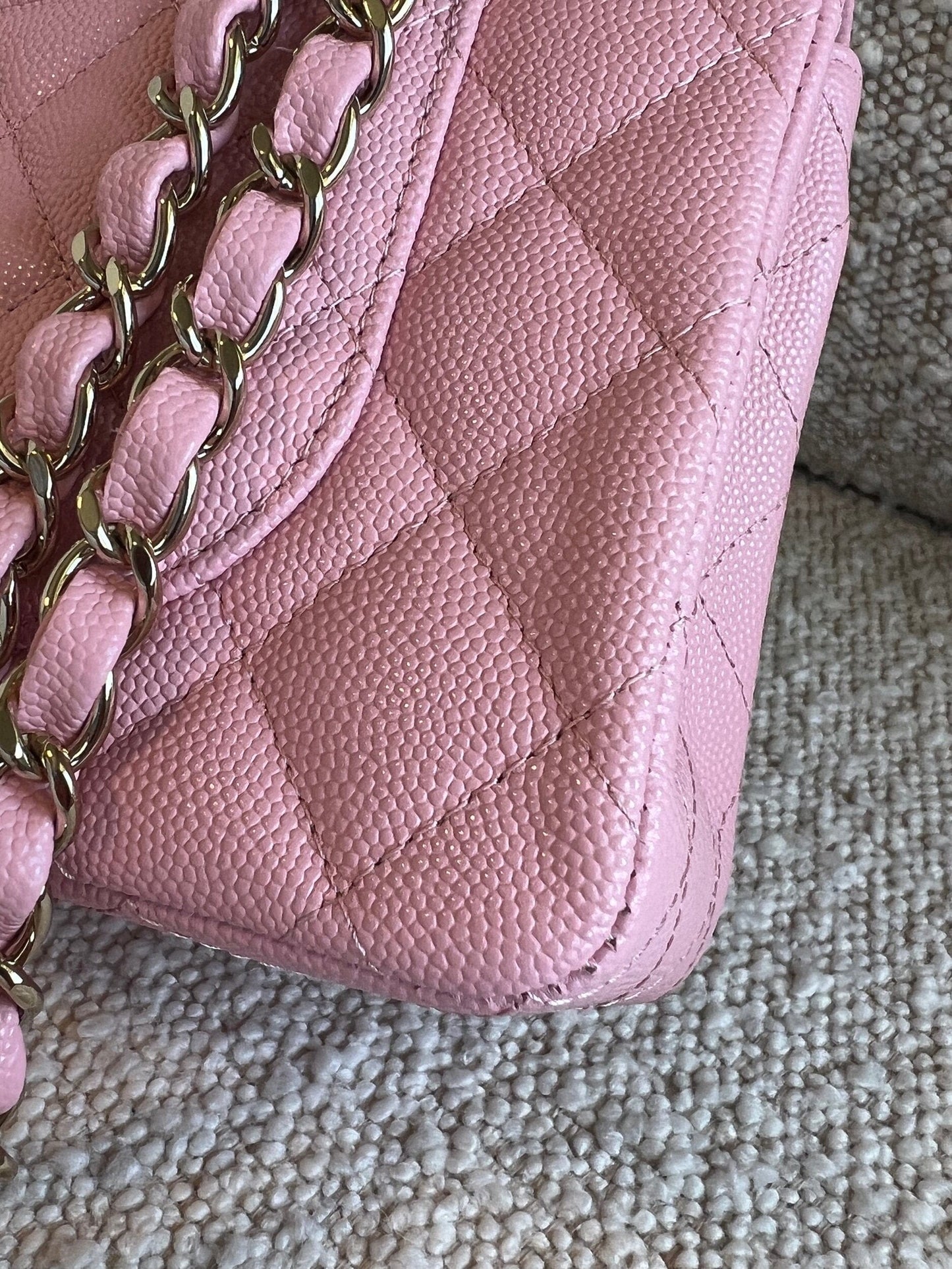 22C Sakura Pink Caviar Quilted Classic Flap Small LGHW