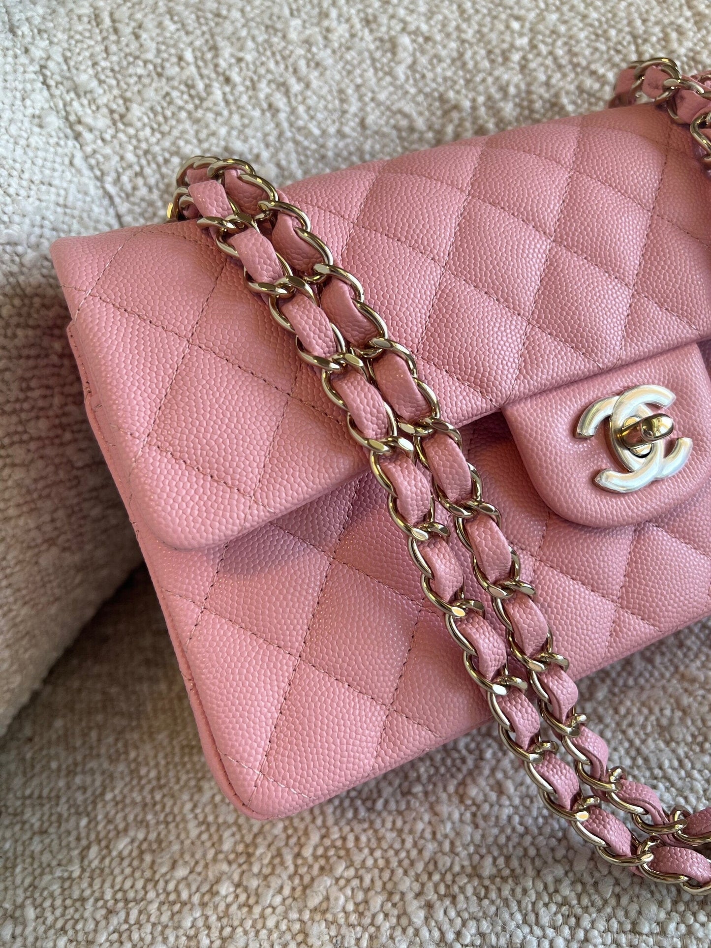 22C Sakura Pink Caviar Quilted Classic Flap Small LGHW