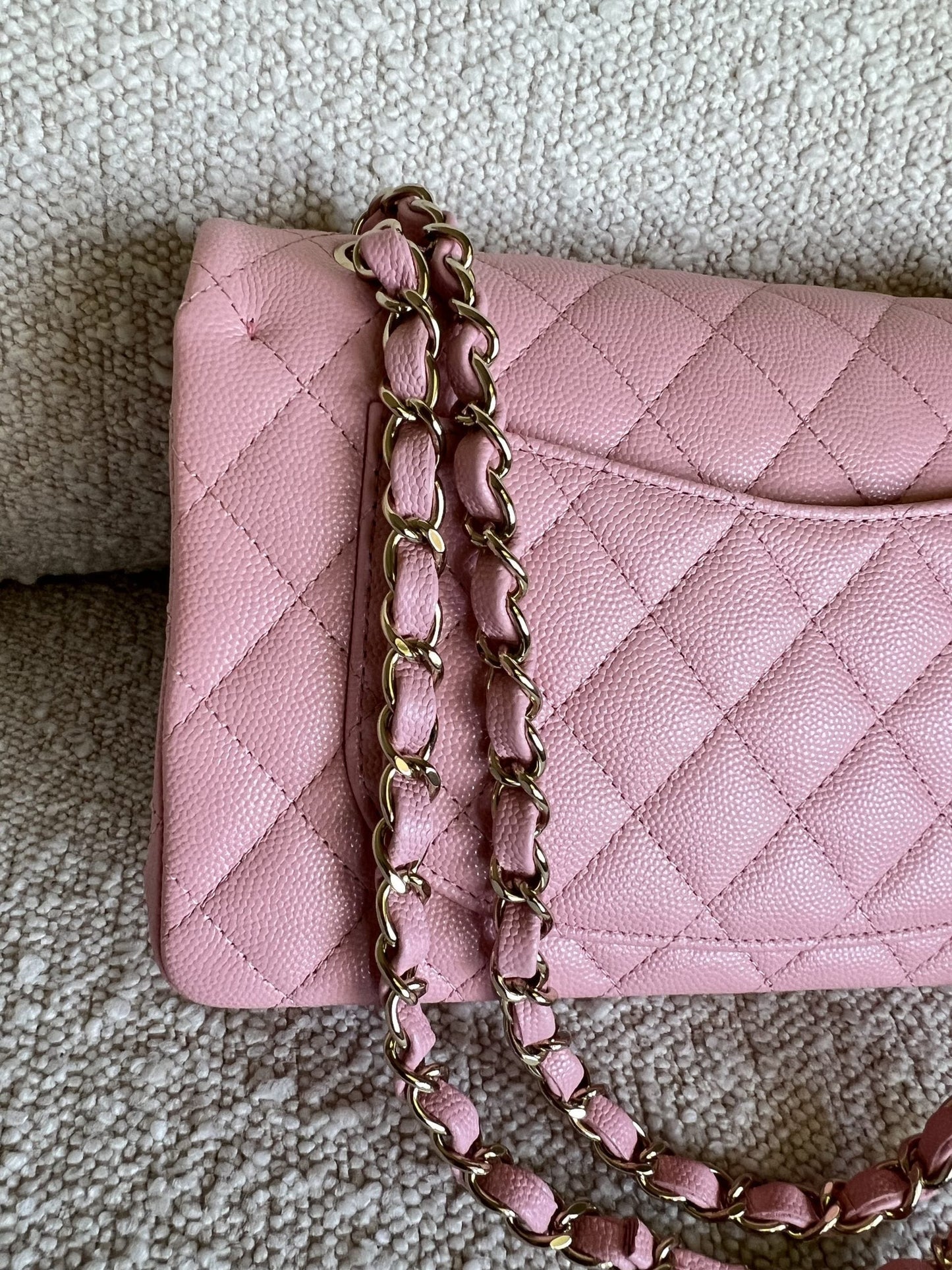 22C Sakura Pink Caviar Quilted Classic Flap Small LGHW