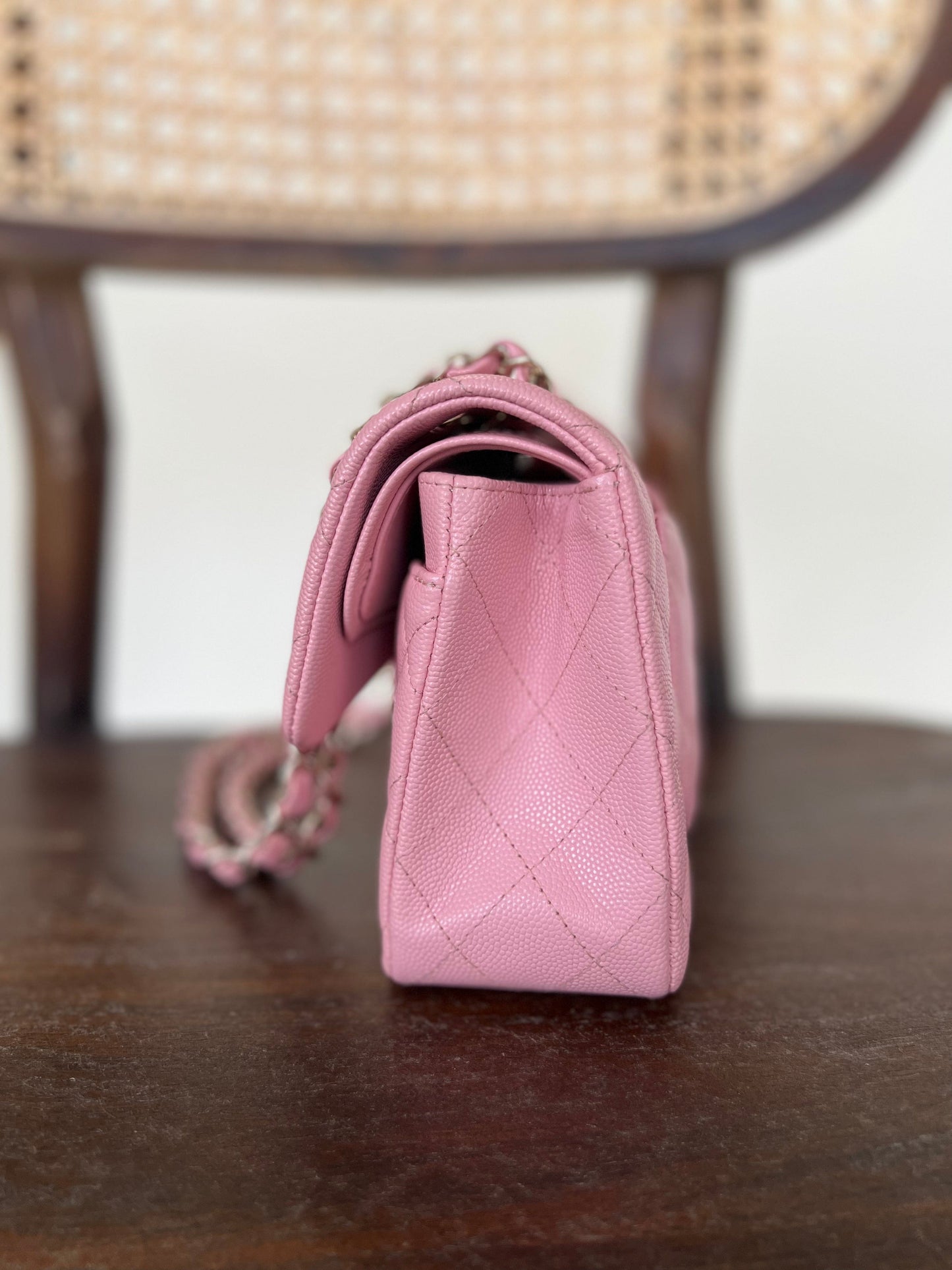 22C Sakura Pink Caviar Quilted Classic Flap Small LGHW