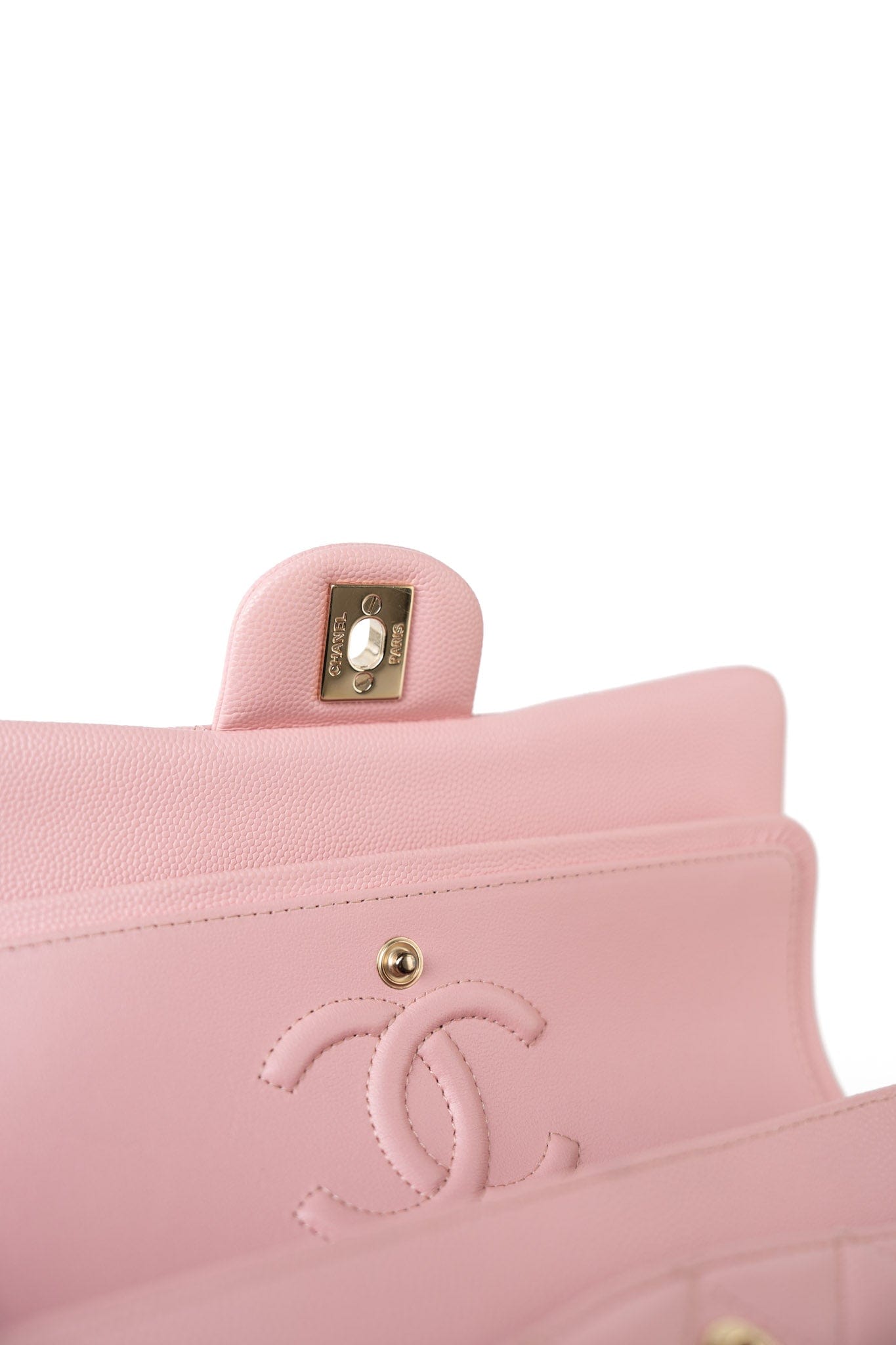 22C Sakura Pink Small Caviar Quilted Classic Flap Light Gold Hardware