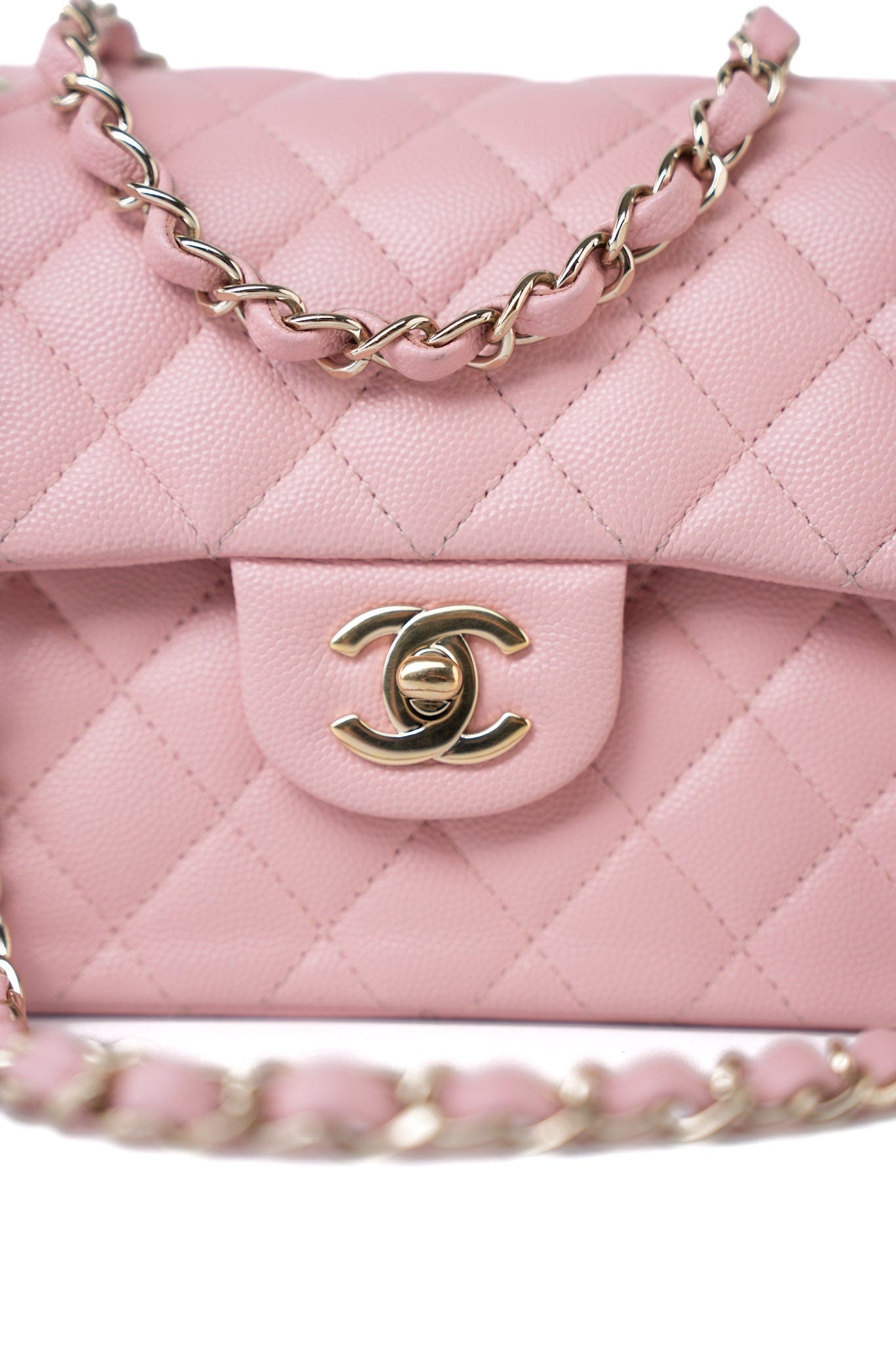 22C Sakura Pink Small Caviar Quilted Classic Flap Light Gold Hardware
