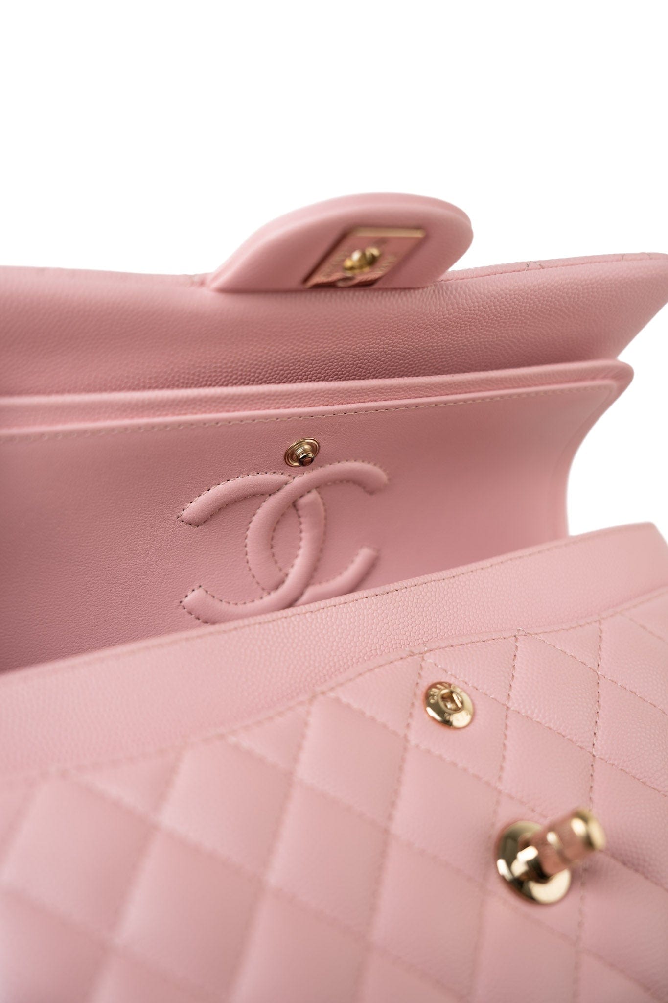 22C Sakura Pink Small Caviar Quilted Classic Flap Light Gold Hardware