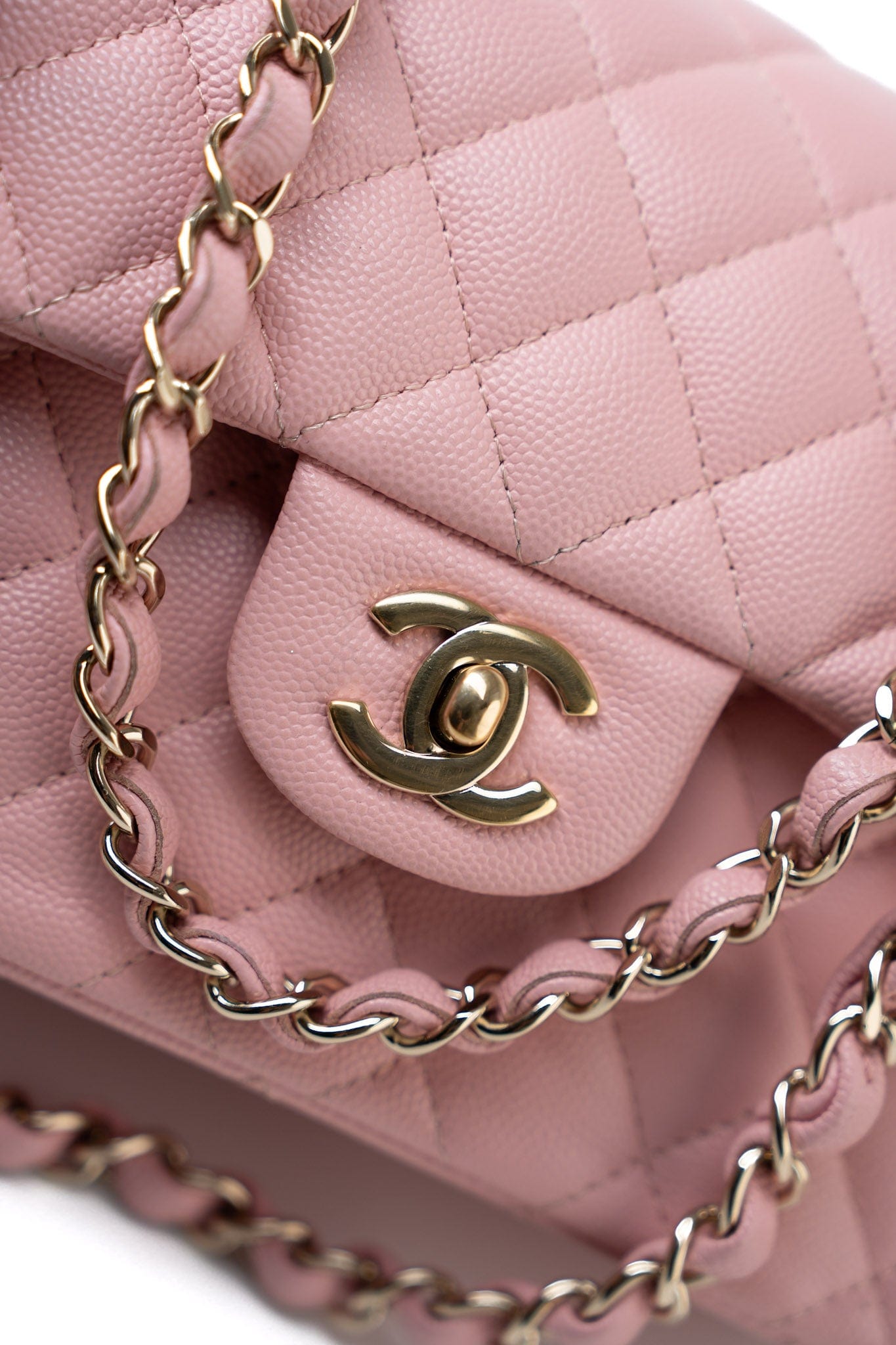 22C Sakura Pink Small Caviar Quilted Classic Flap Light Gold Hardware
