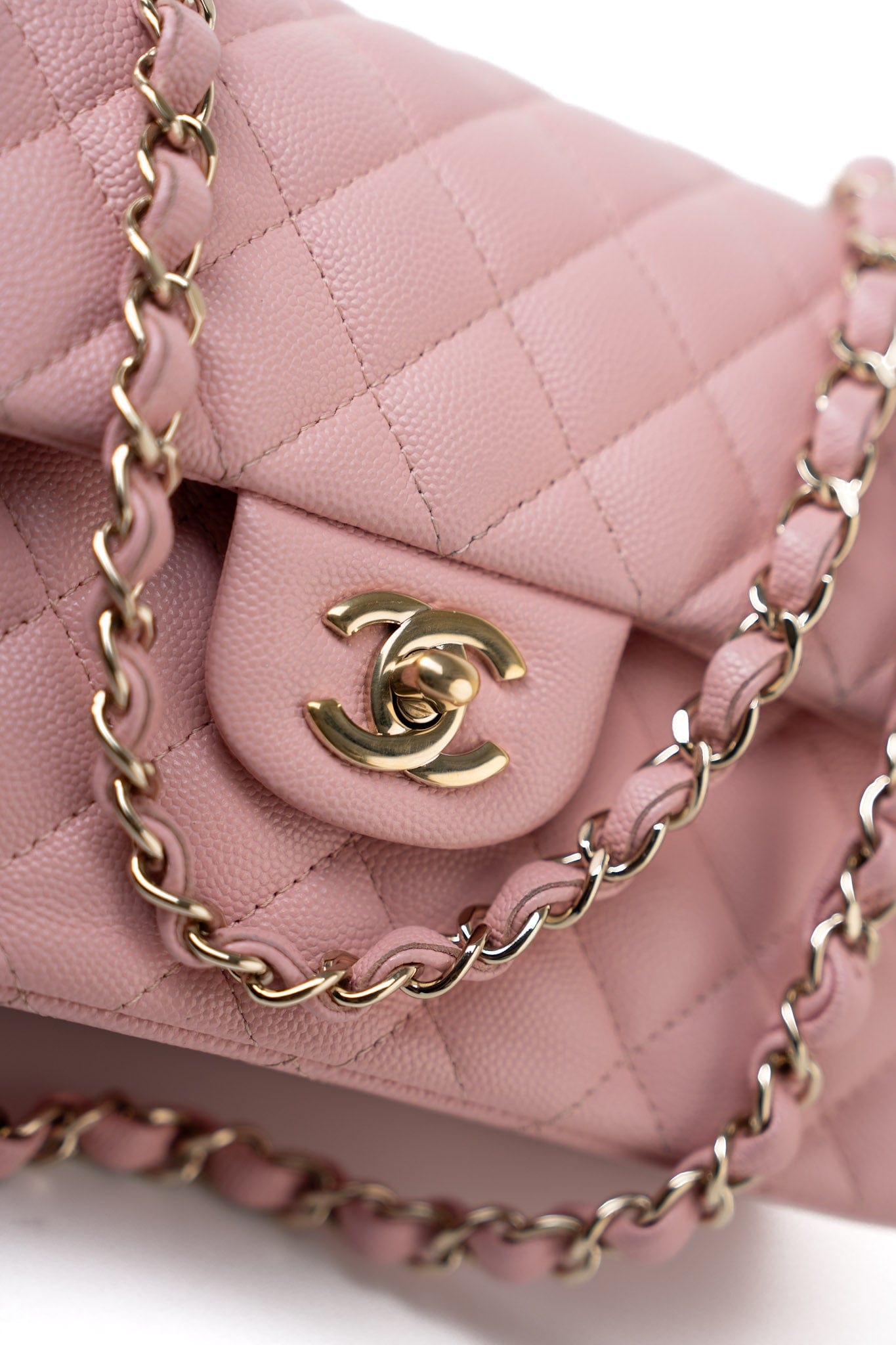 22C Sakura Pink Small Caviar Quilted Classic Flap Light Gold Hardware