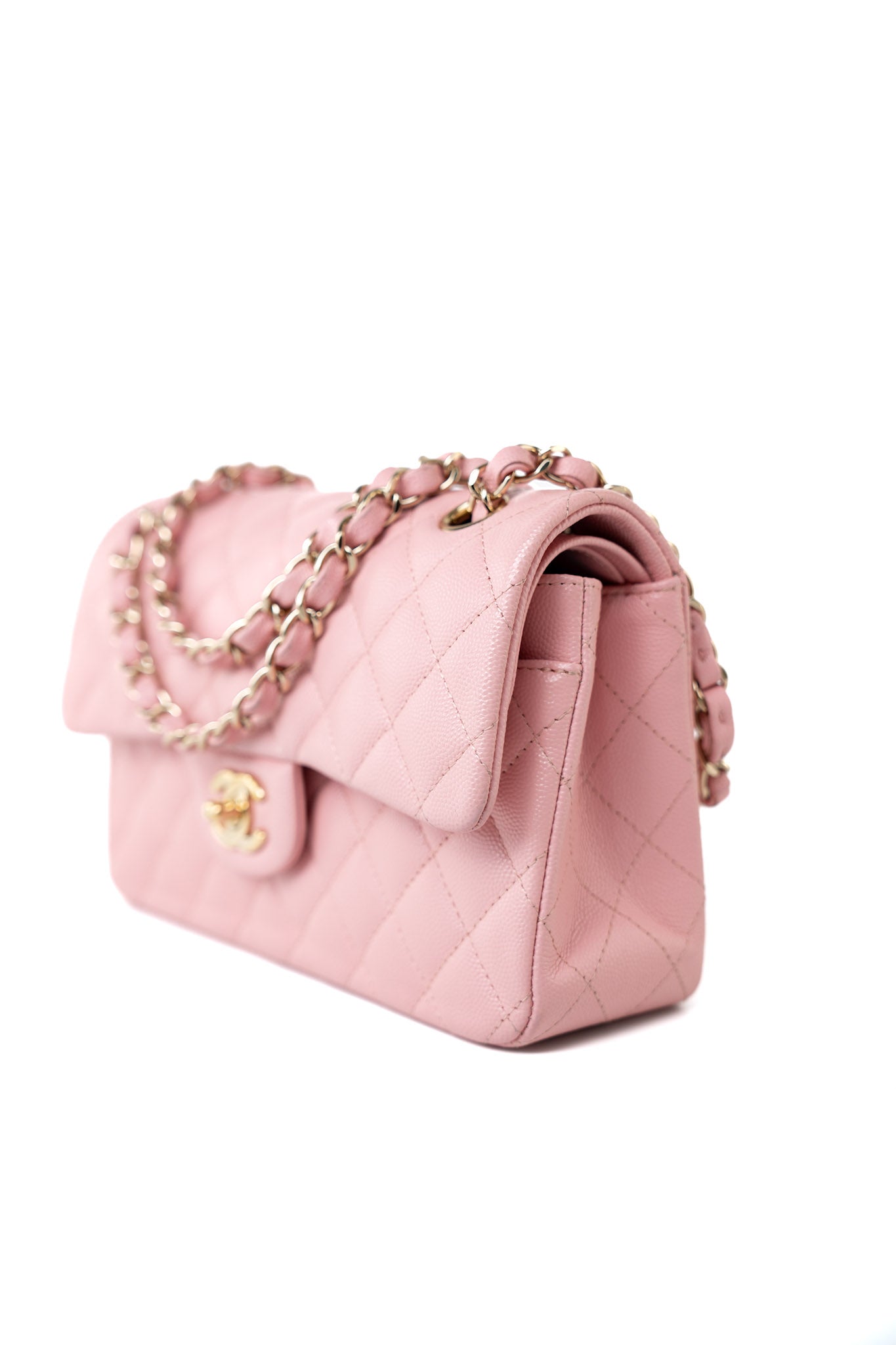 22C Sakura Pink Small Caviar Quilted Classic Flap Light Gold Hardware