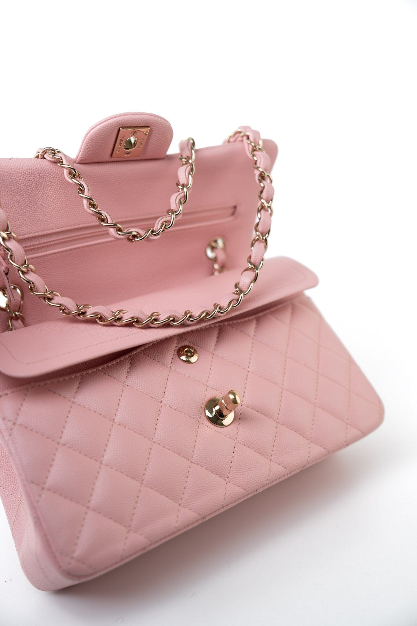 22C Sakura Pink Small Caviar Quilted Classic Flap Light Gold Hardware