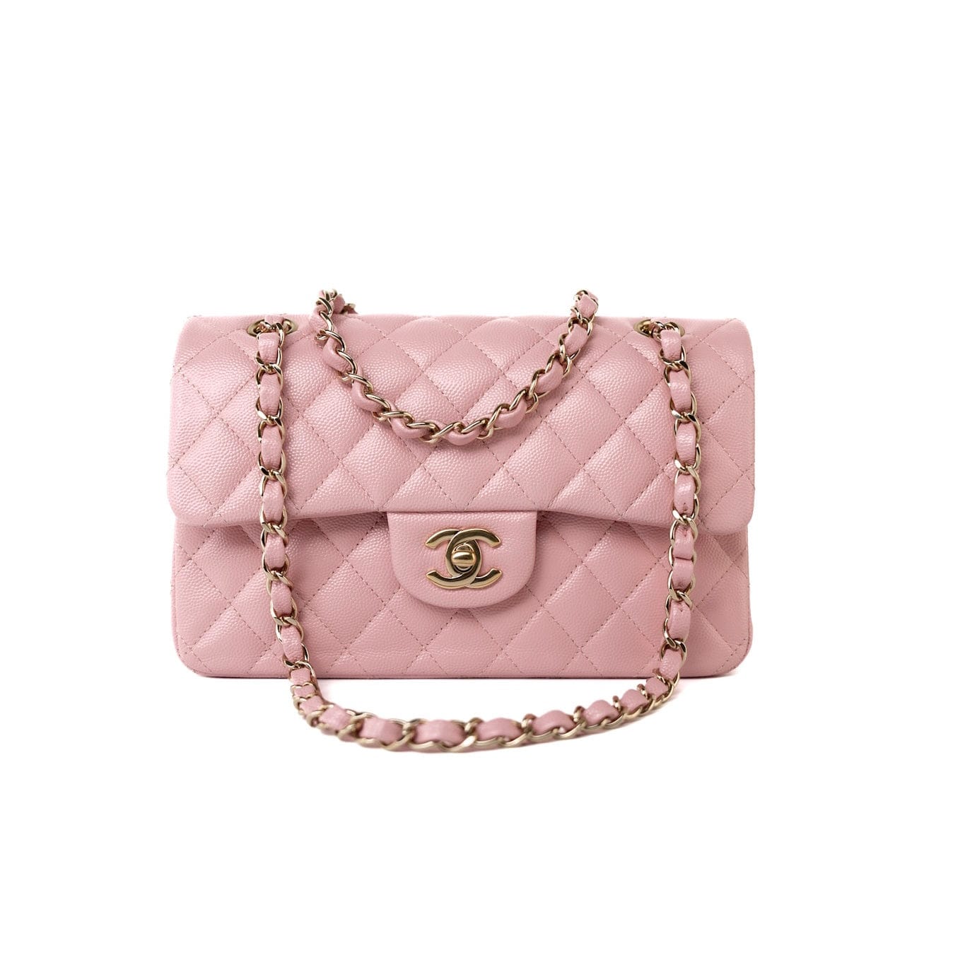 22C Sakura Pink Small Caviar Quilted Classic Flap Light Gold Hardware