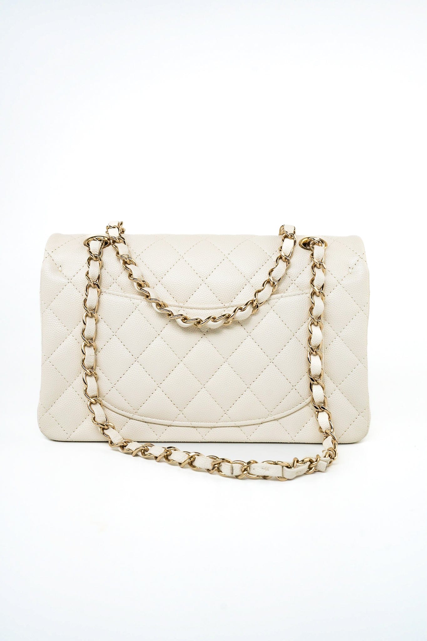 22C White Caviar Quilted Classic Flap Small Light Gold Hardware