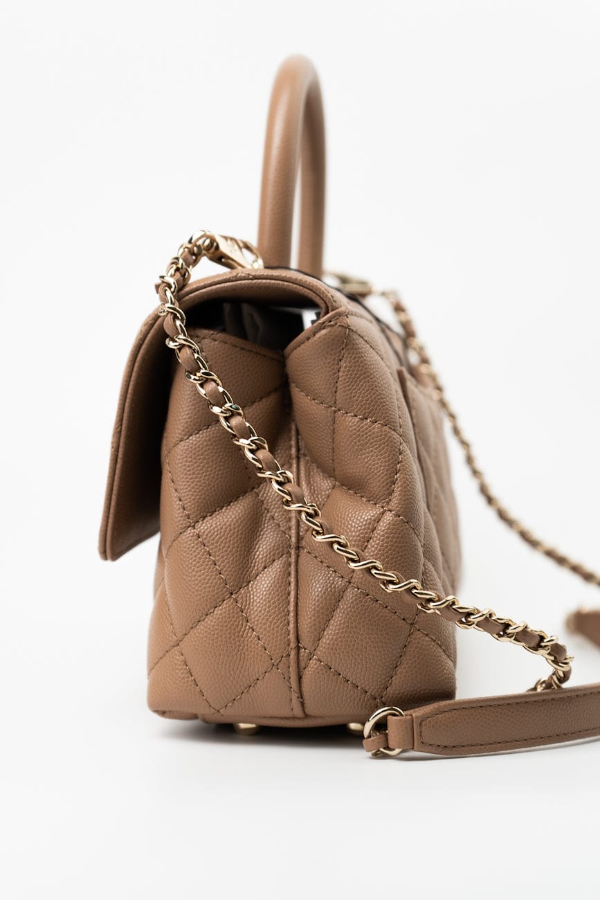 22K Dark Beige Caviar Quilted Coco Handle Small LGHW