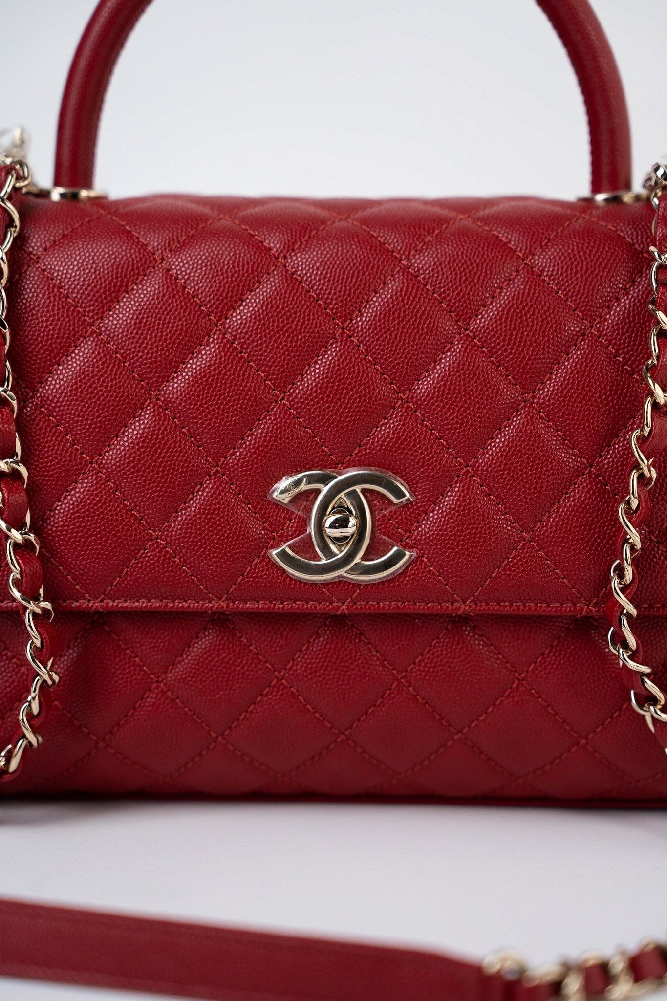 22K Red Caviar Quilted Coco Handle Medium (Old Small) Light Gold Hardware