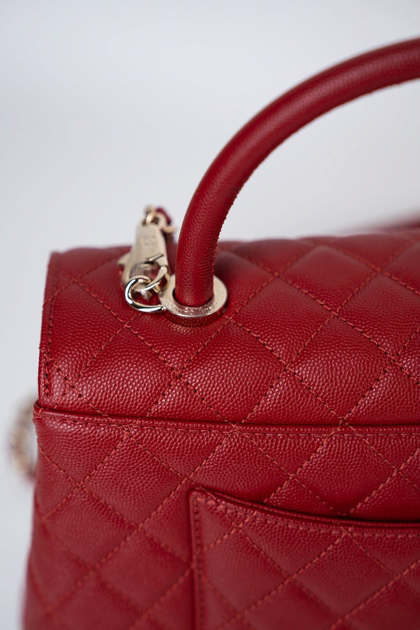 22K Red Caviar Quilted Coco Handle Medium (Old Small) Light Gold Hardware