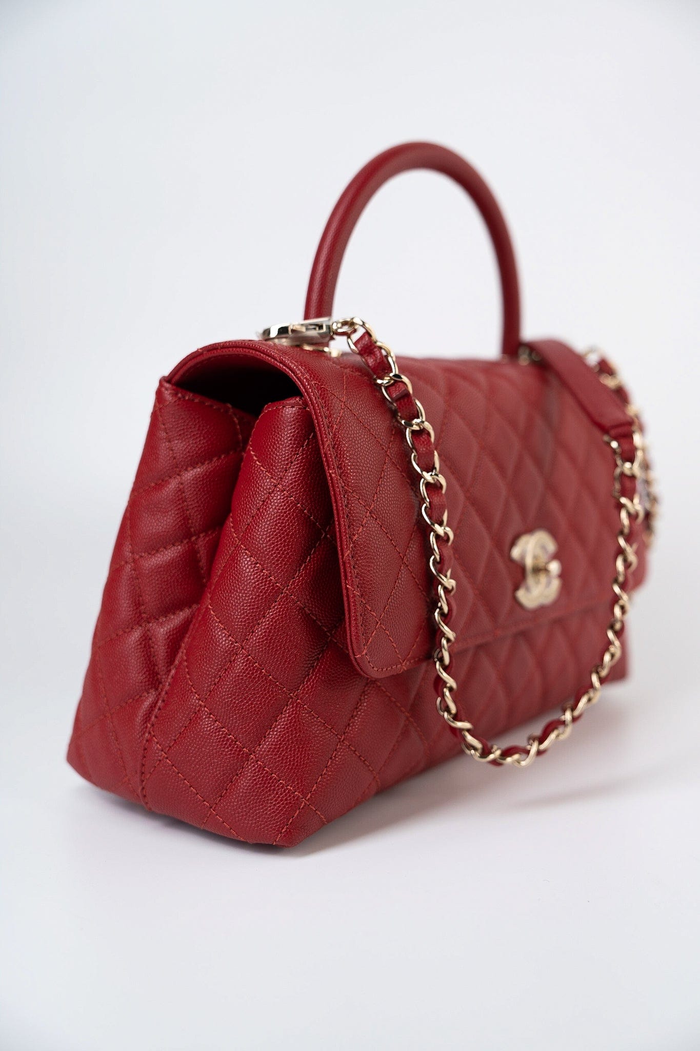 22K Red Caviar Quilted Coco Handle Medium (Old Small) Light Gold Hardware
