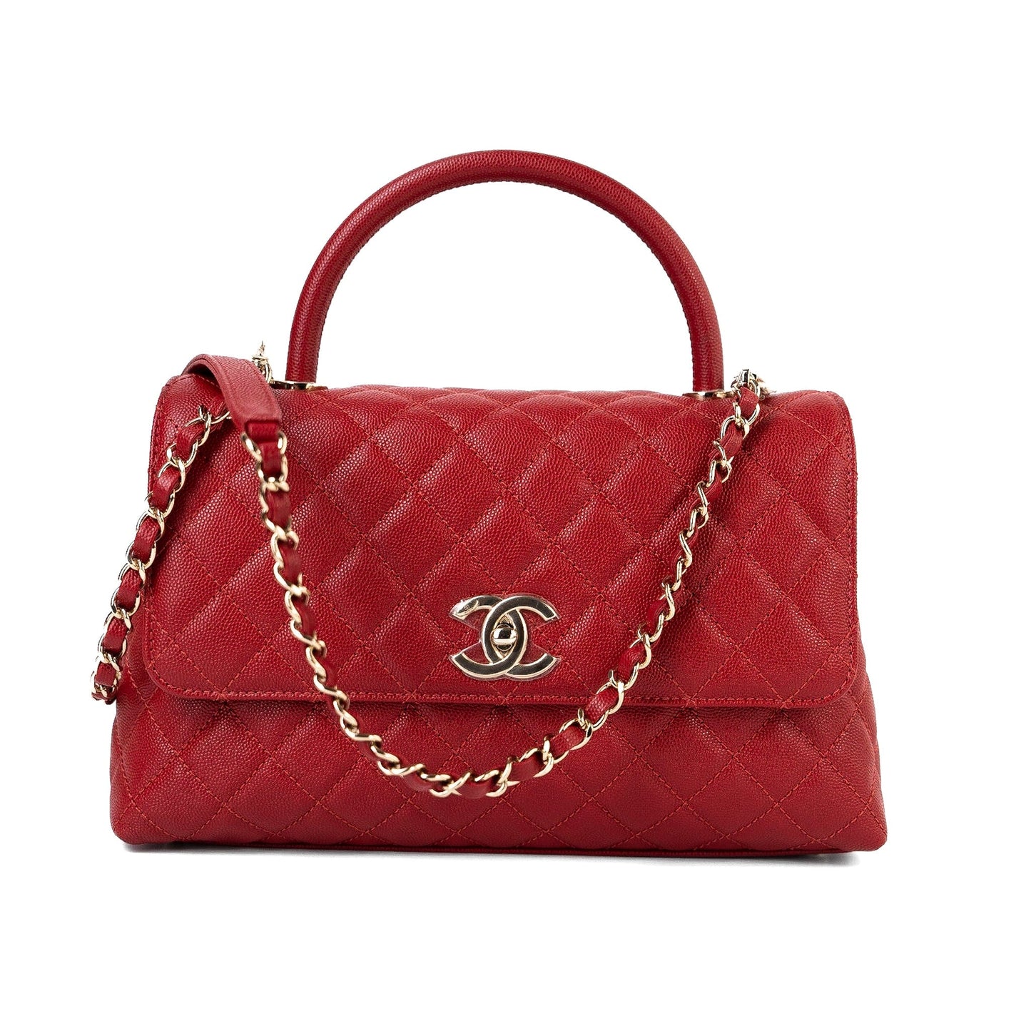22K Red Caviar Quilted Coco Handle Medium (Old Small) Light Gold Hardware