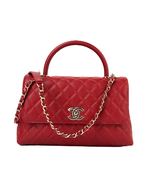 22K Red Caviar Quilted Coco Handle Medium (Old Small) Light Gold Hardware