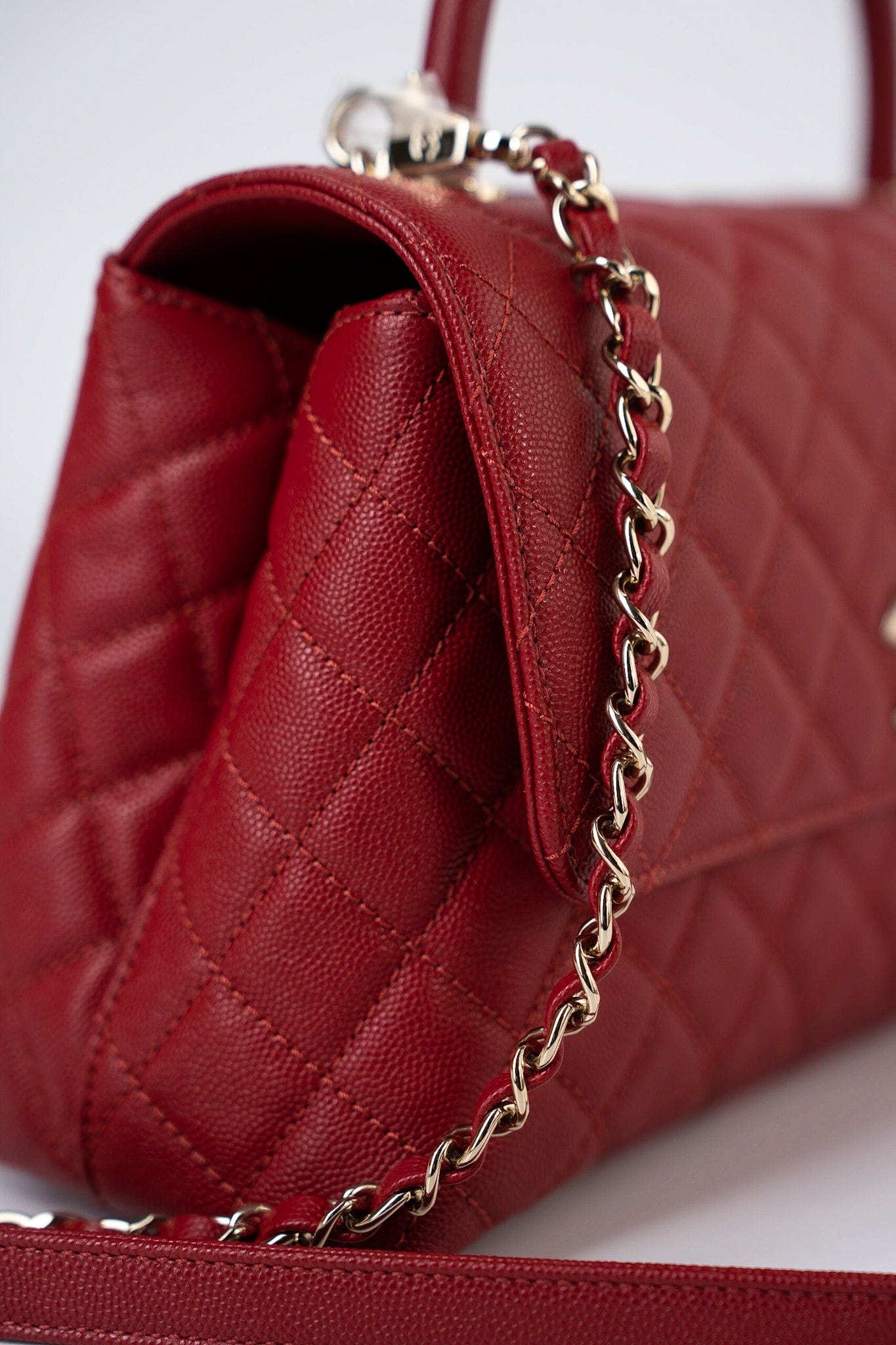 22K Red Caviar Quilted Coco Handle Medium (Old Small) Light Gold Hardware