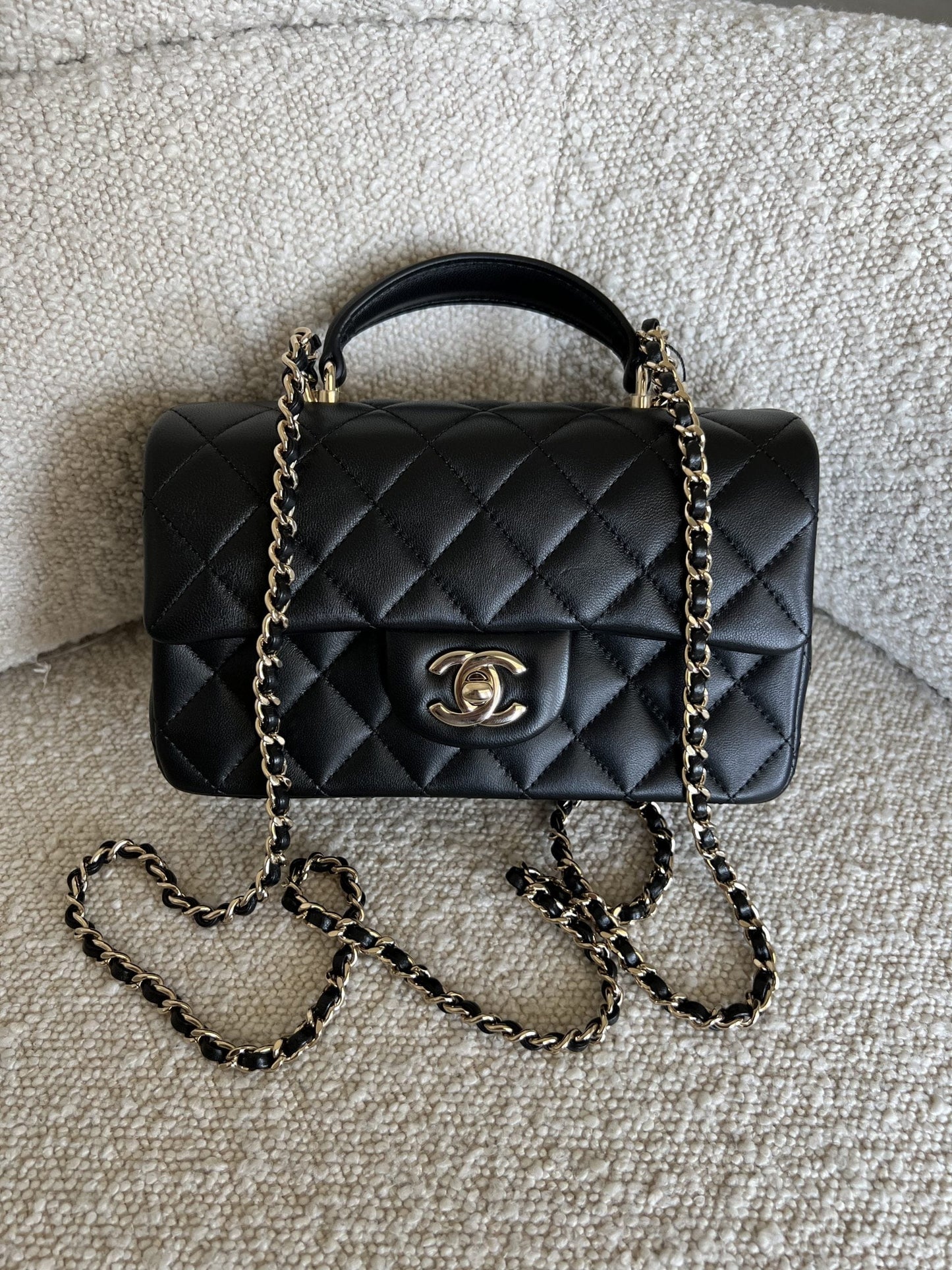 22P Black Lambskin Quilted Mini Top Handle LGHW