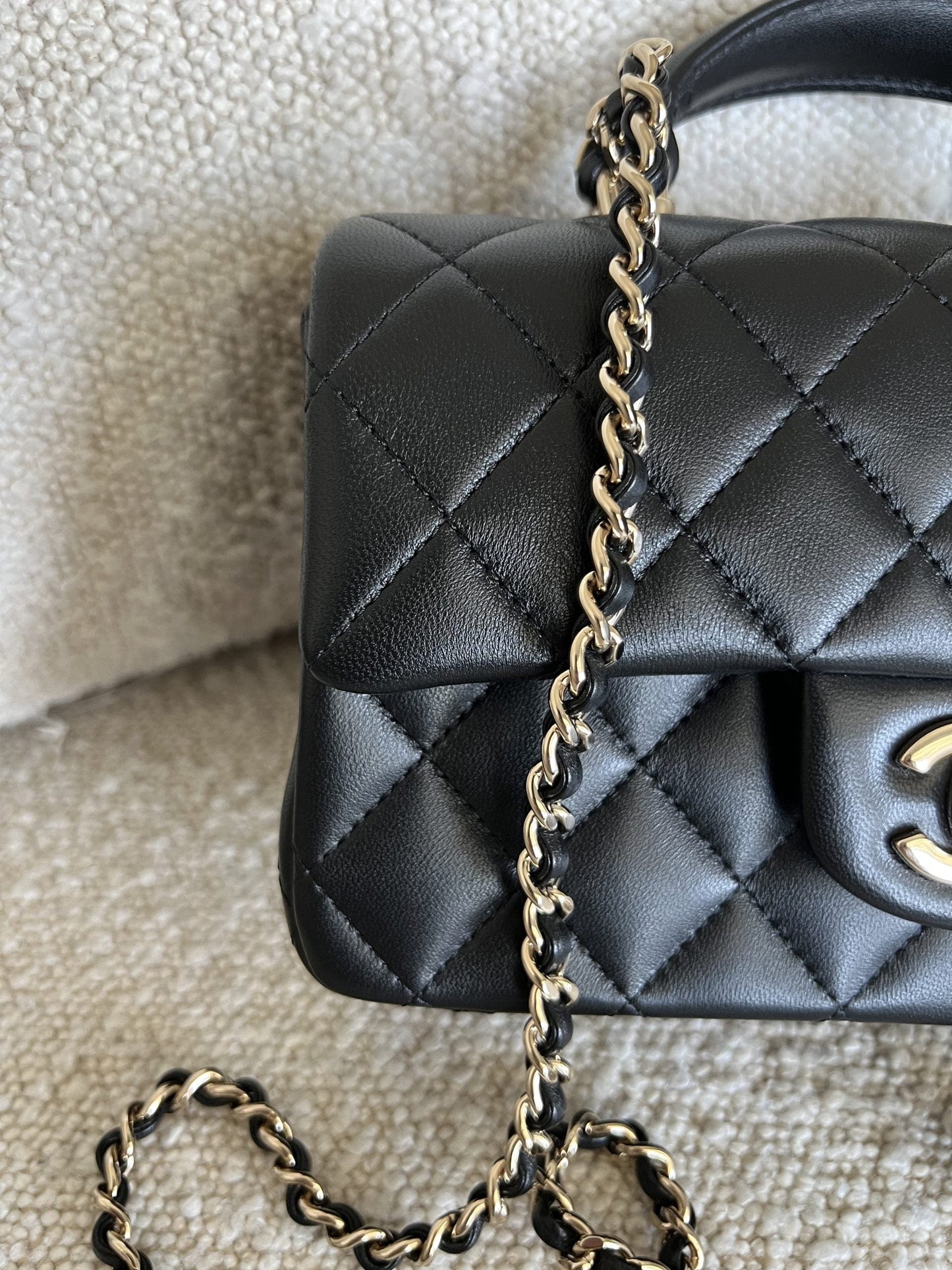 22P Black Lambskin Quilted Mini Top Handle LGHW