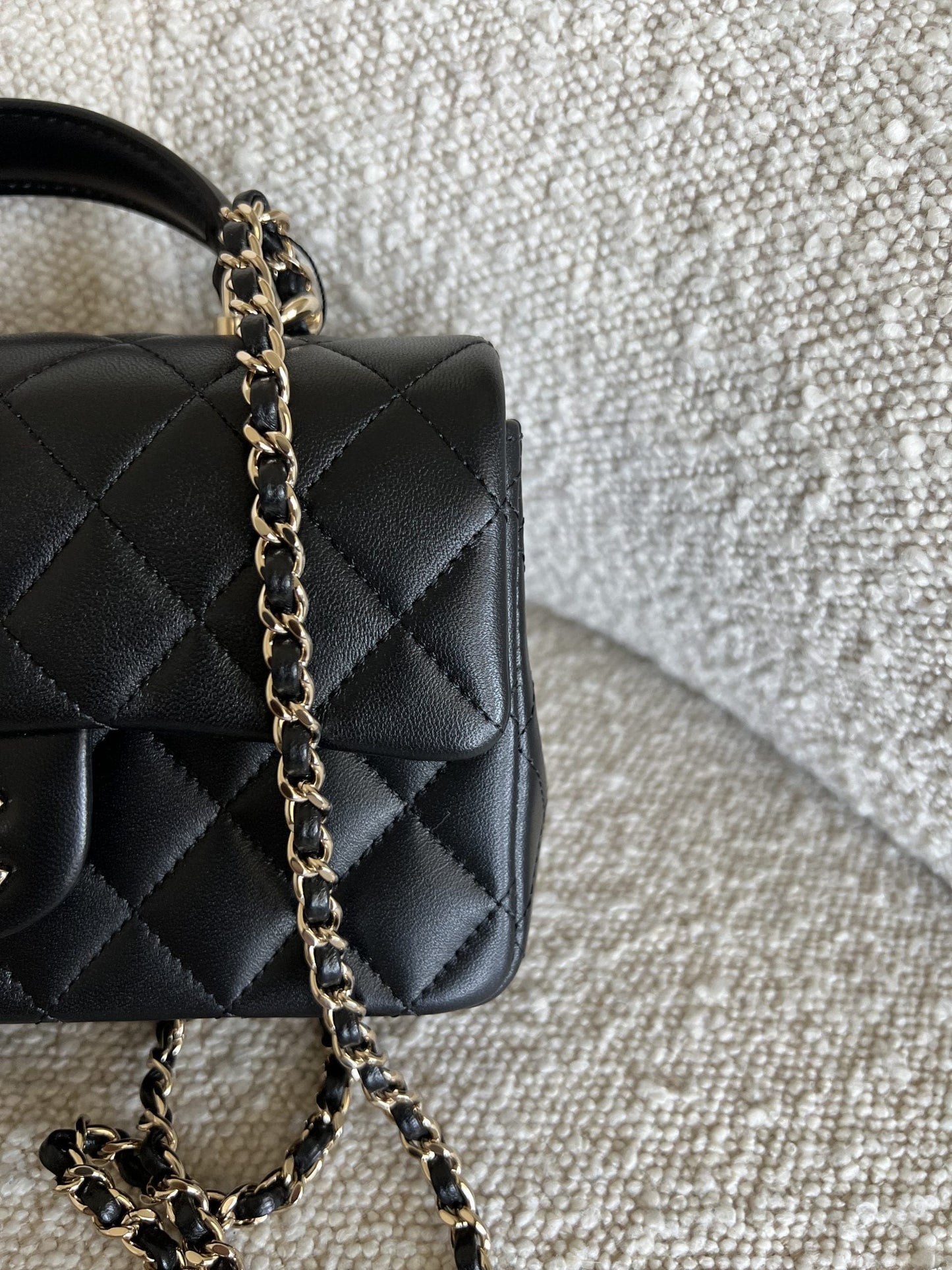 22P Black Lambskin Quilted Mini Top Handle LGHW