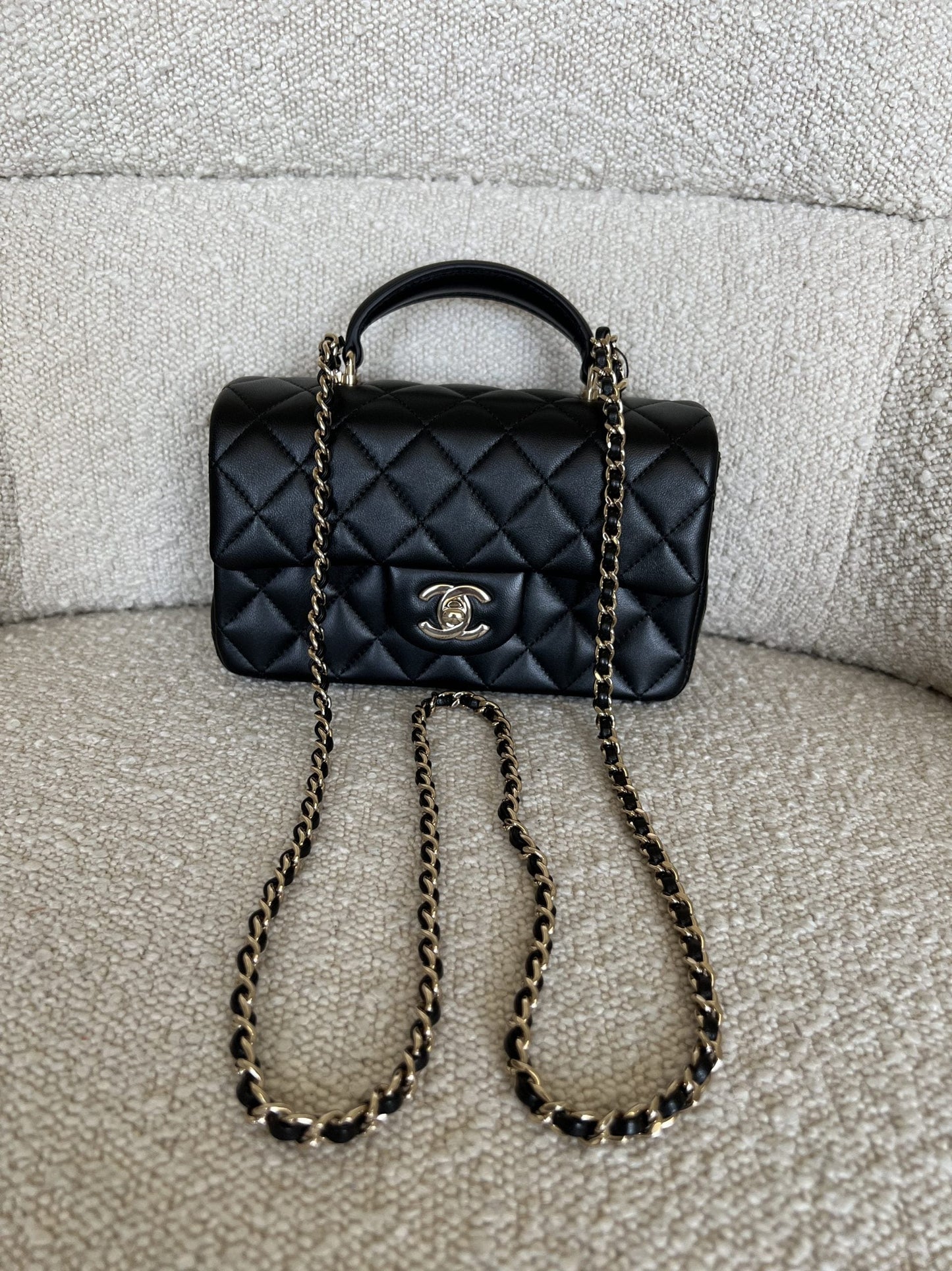 22P Black Lambskin Quilted Mini Top Handle LGHW