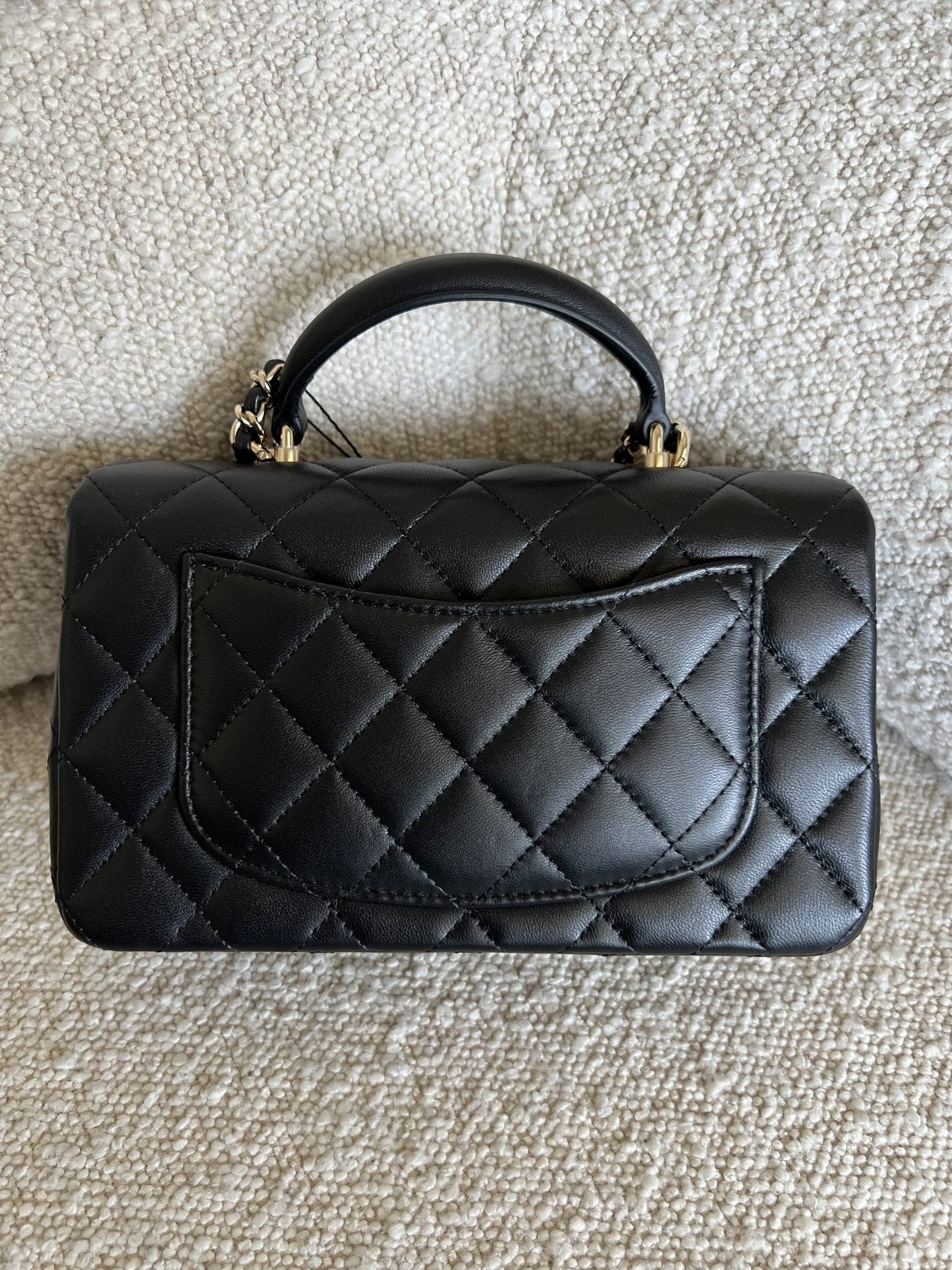 22P Black Lambskin Quilted Mini Top Handle LGHW