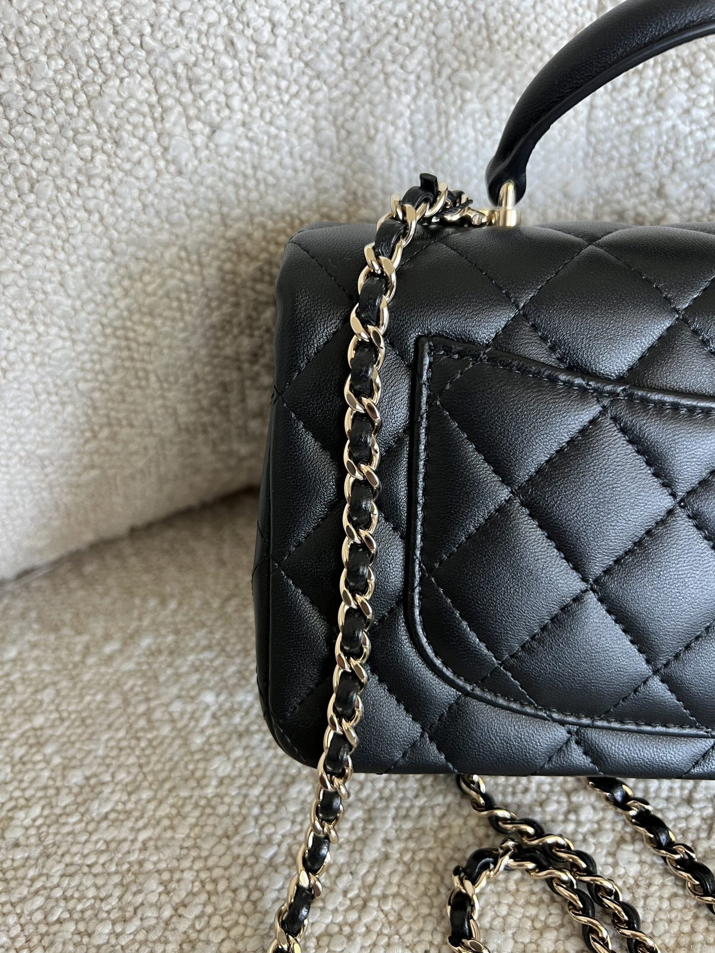 22P Black Lambskin Quilted Mini Top Handle LGHW