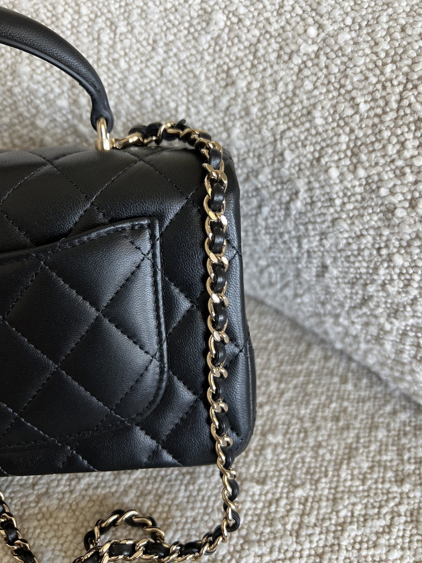 22P Black Lambskin Quilted Mini Top Handle LGHW