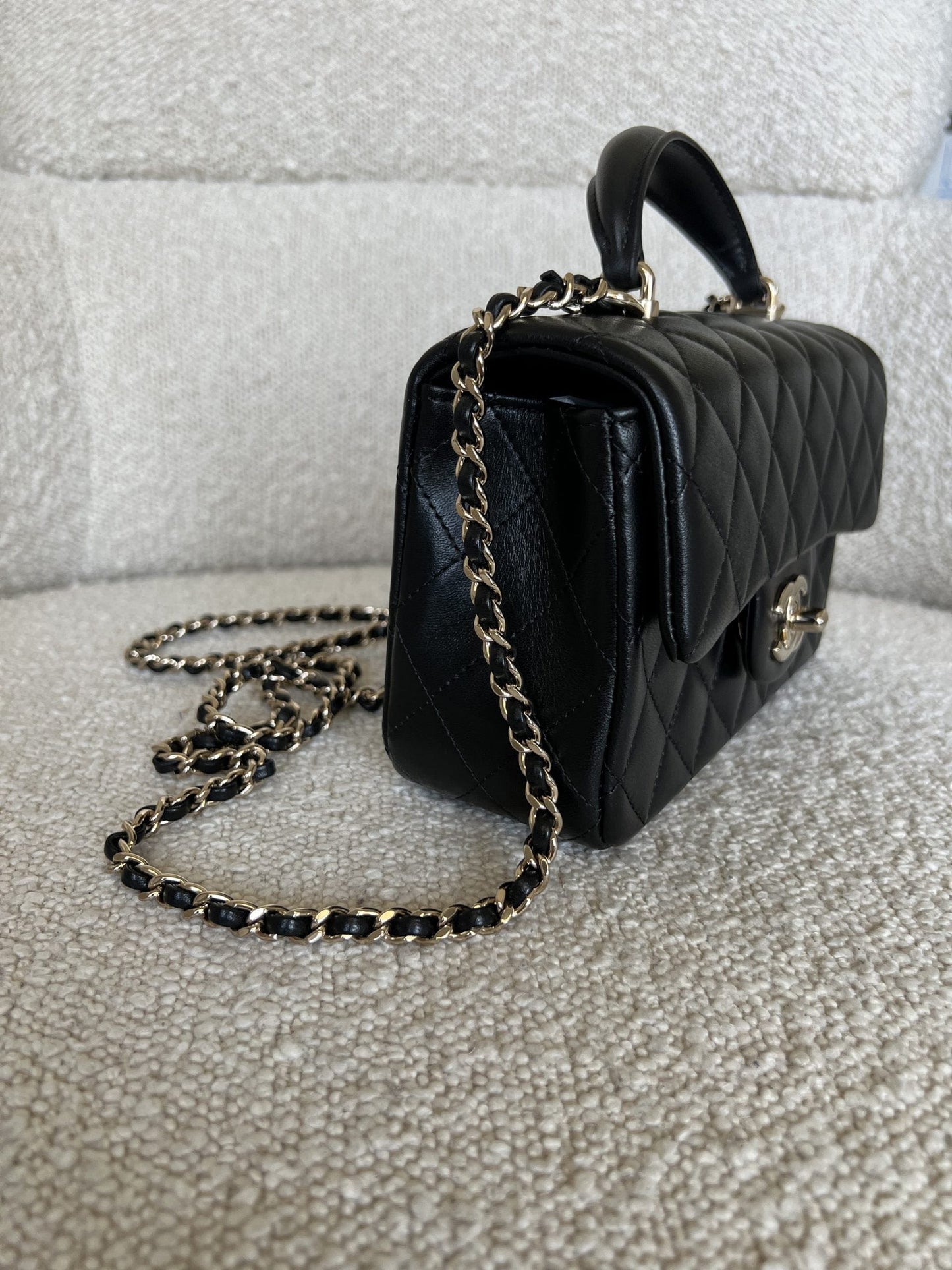 22P Black Lambskin Quilted Mini Top Handle LGHW