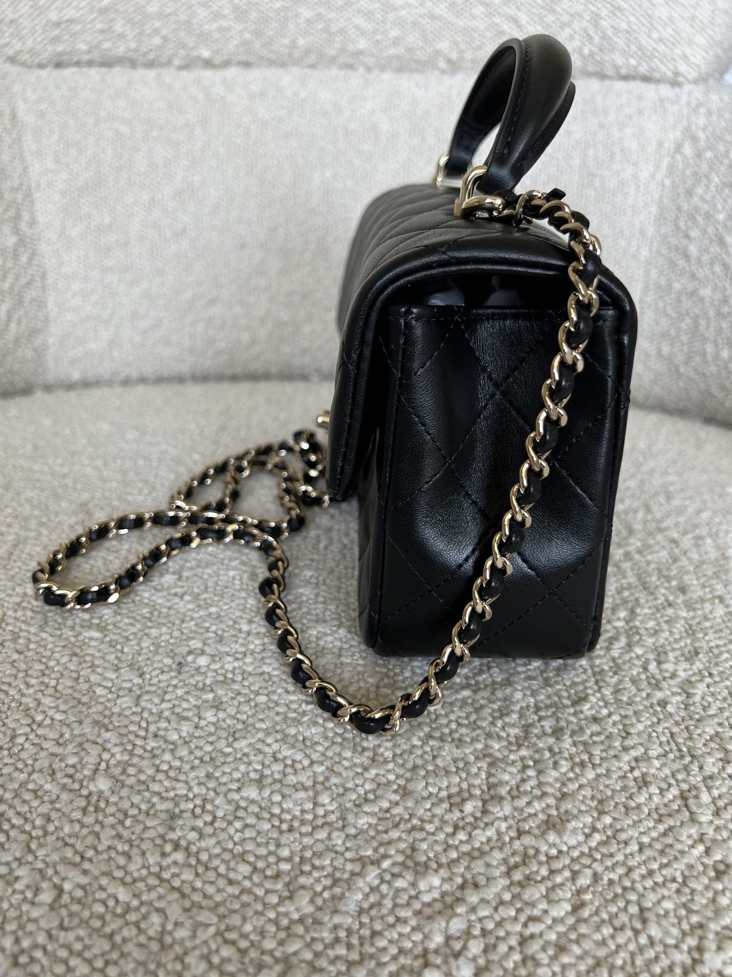 22P Black Lambskin Quilted Mini Top Handle LGHW