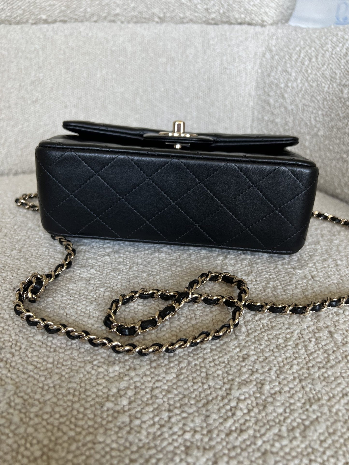 22P Black Lambskin Quilted Mini Top Handle LGHW